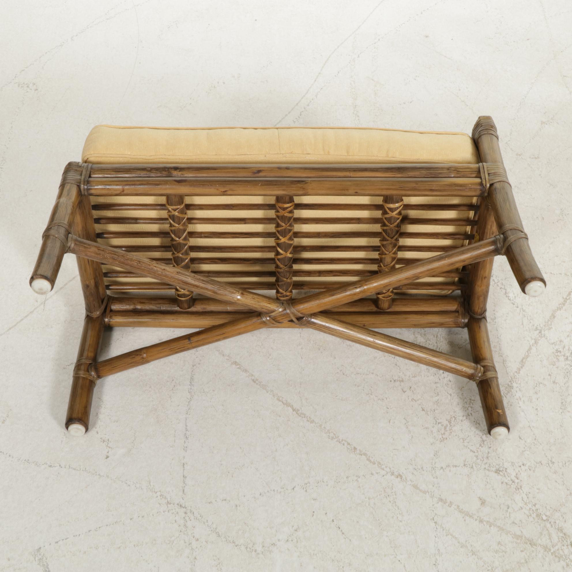 McGuire Furniture Rattan Cane-Back Armchair and Footstool