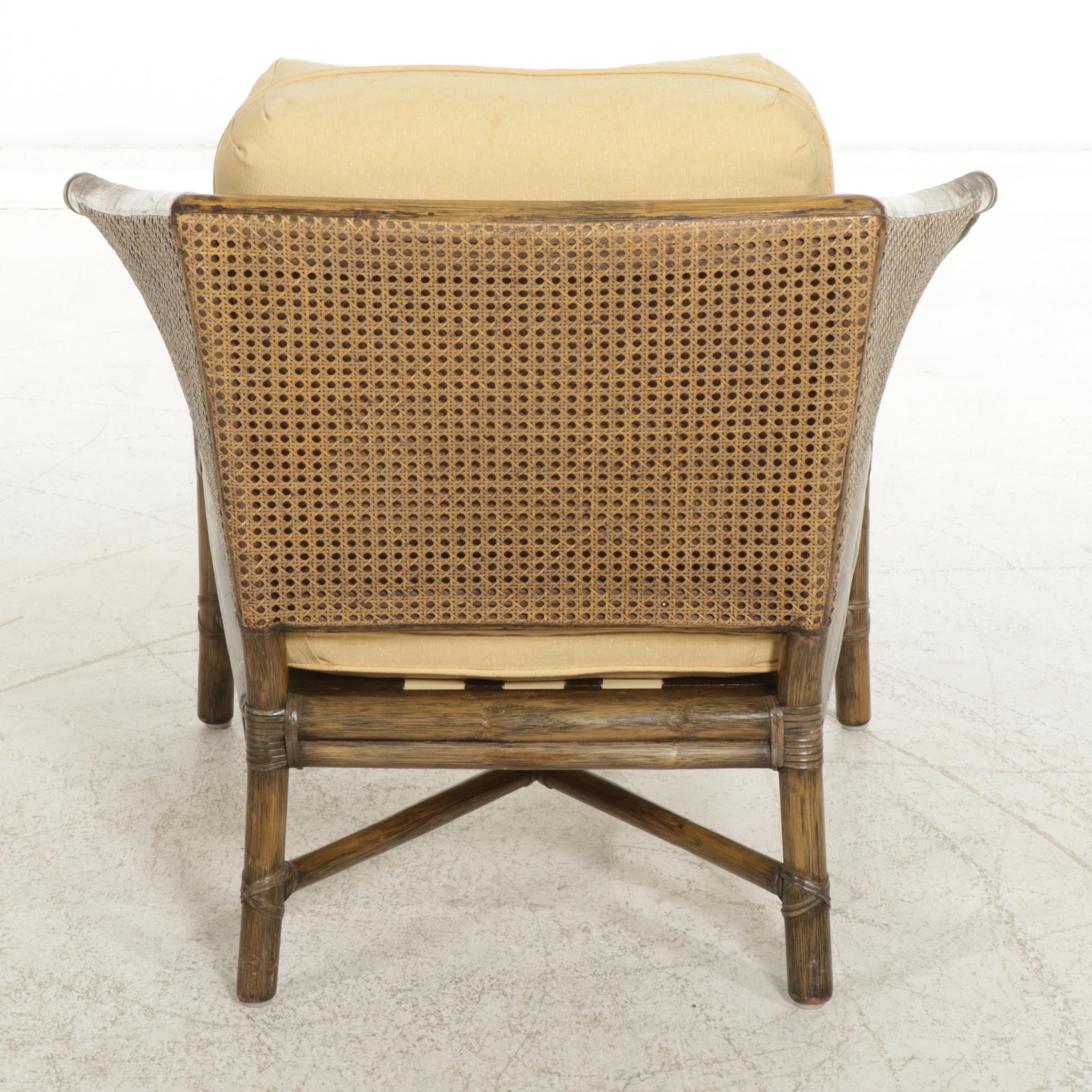 McGuire Furniture Rattan Cane-Back Armchair and Footstool
