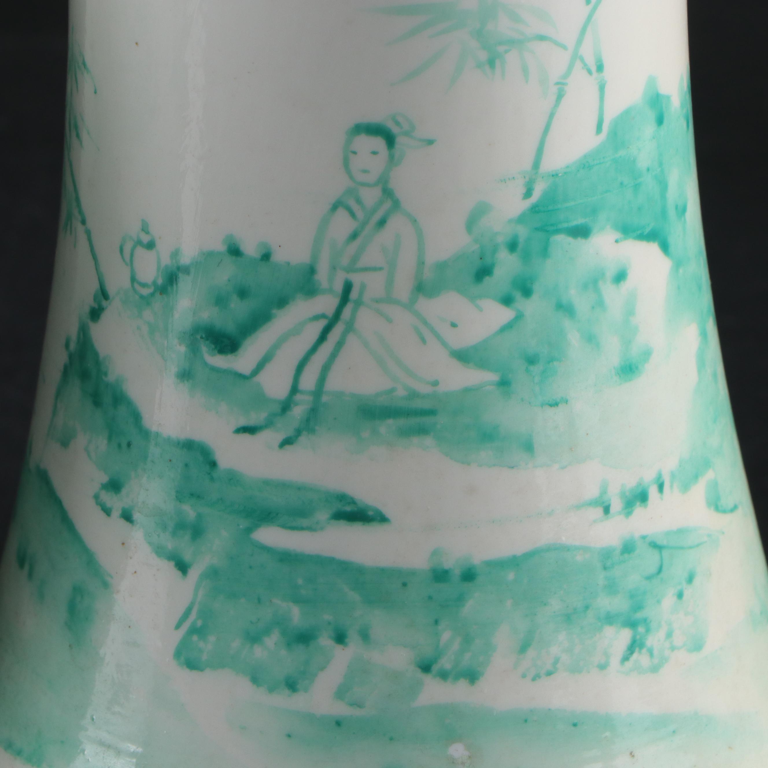 Hand-Painted Porcelain Bouquet Vase and Trumpet Vase