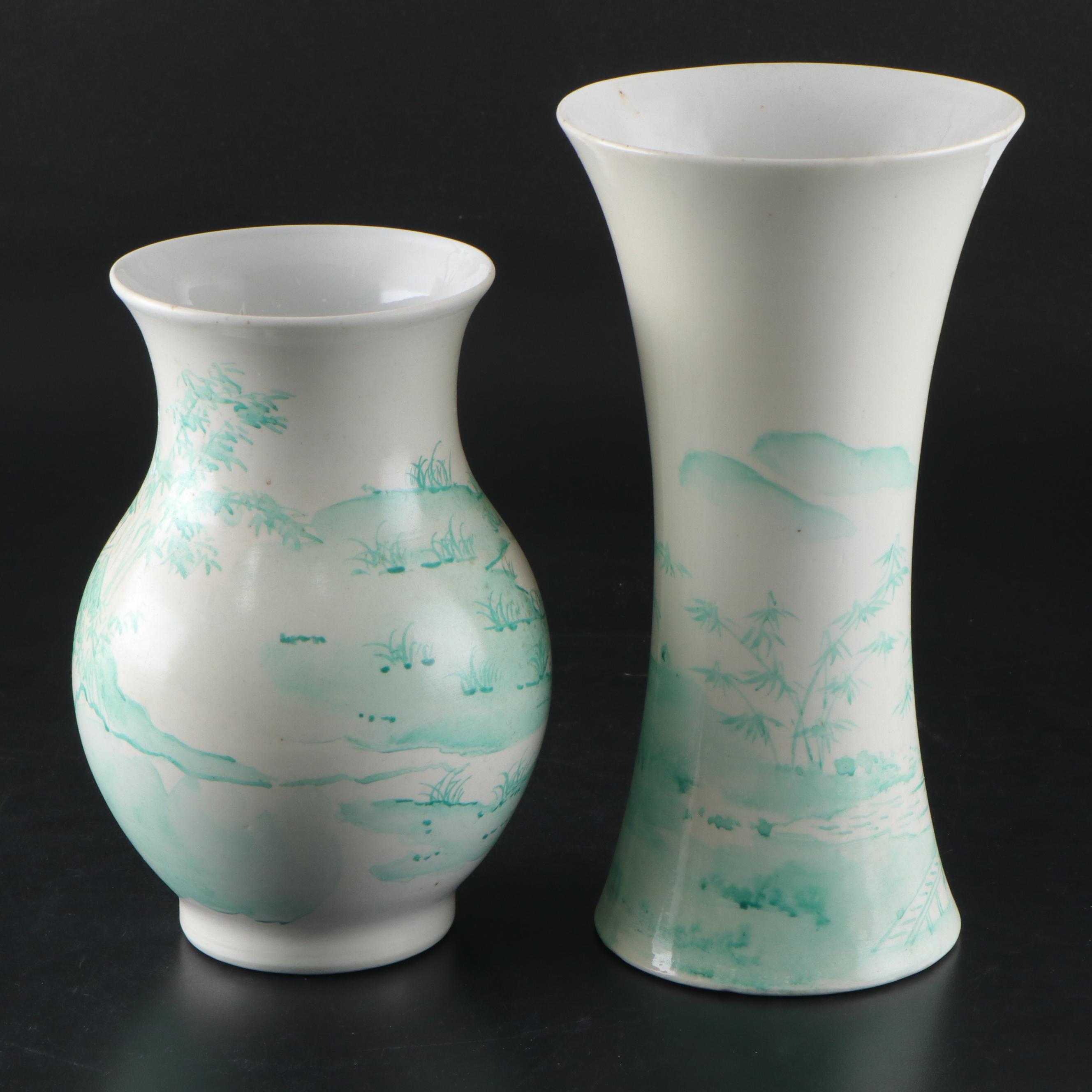 Hand-Painted Porcelain Bouquet Vase and Trumpet Vase