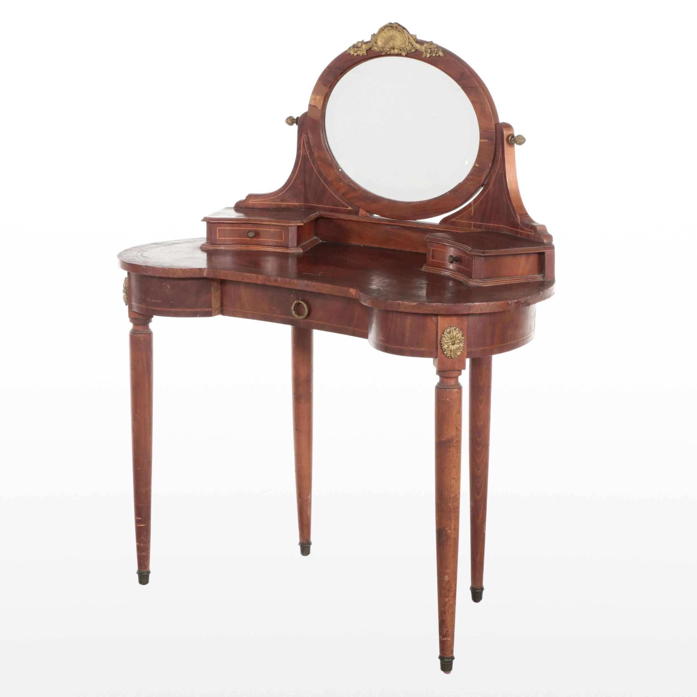 French Louis XVI Style Burl Wood Dressing Table, 19th Century