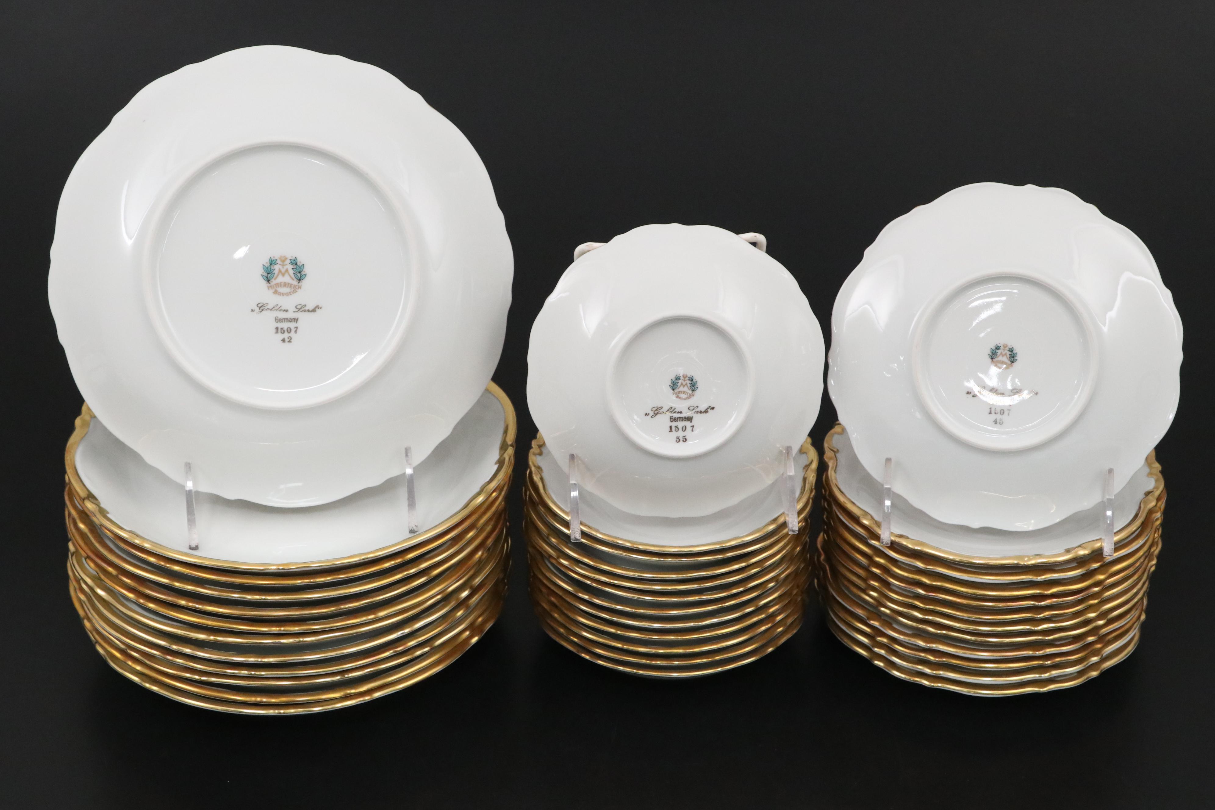 Mitterteich "Golden Lark" Porcelain Dinnerware and Serving Pieces