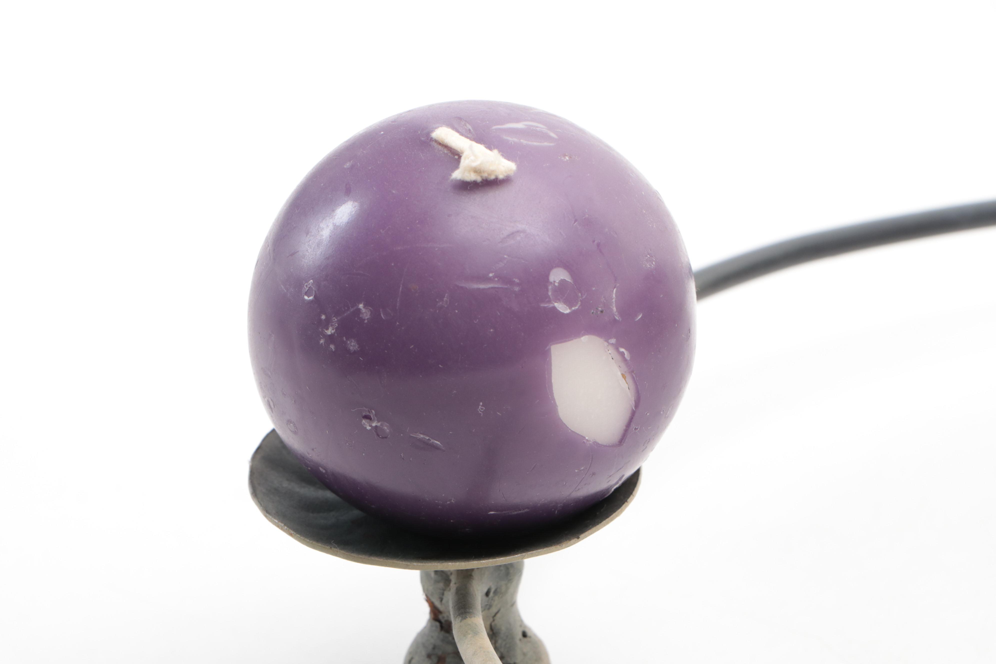 Art Glass Wide Rim Footed Bowl/Vase and Circular Spiral Metal Candle Holder