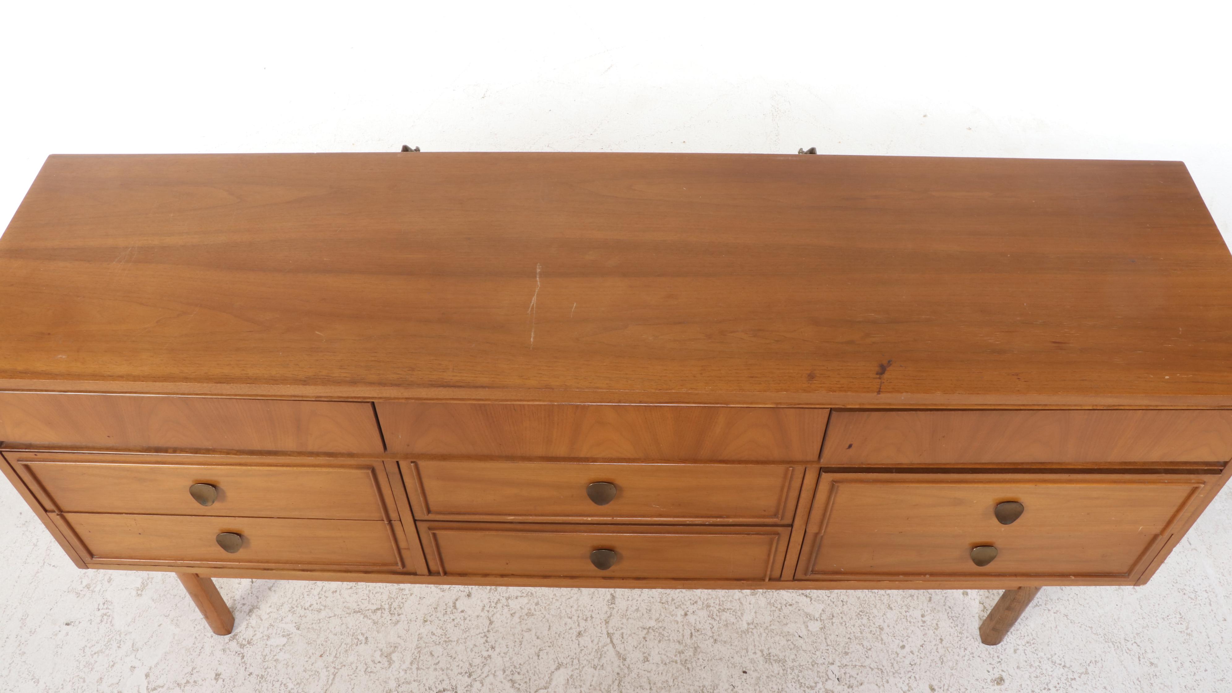 Dixie Furniture Mid Century Modern Walnut Nine-Drawer Dresser