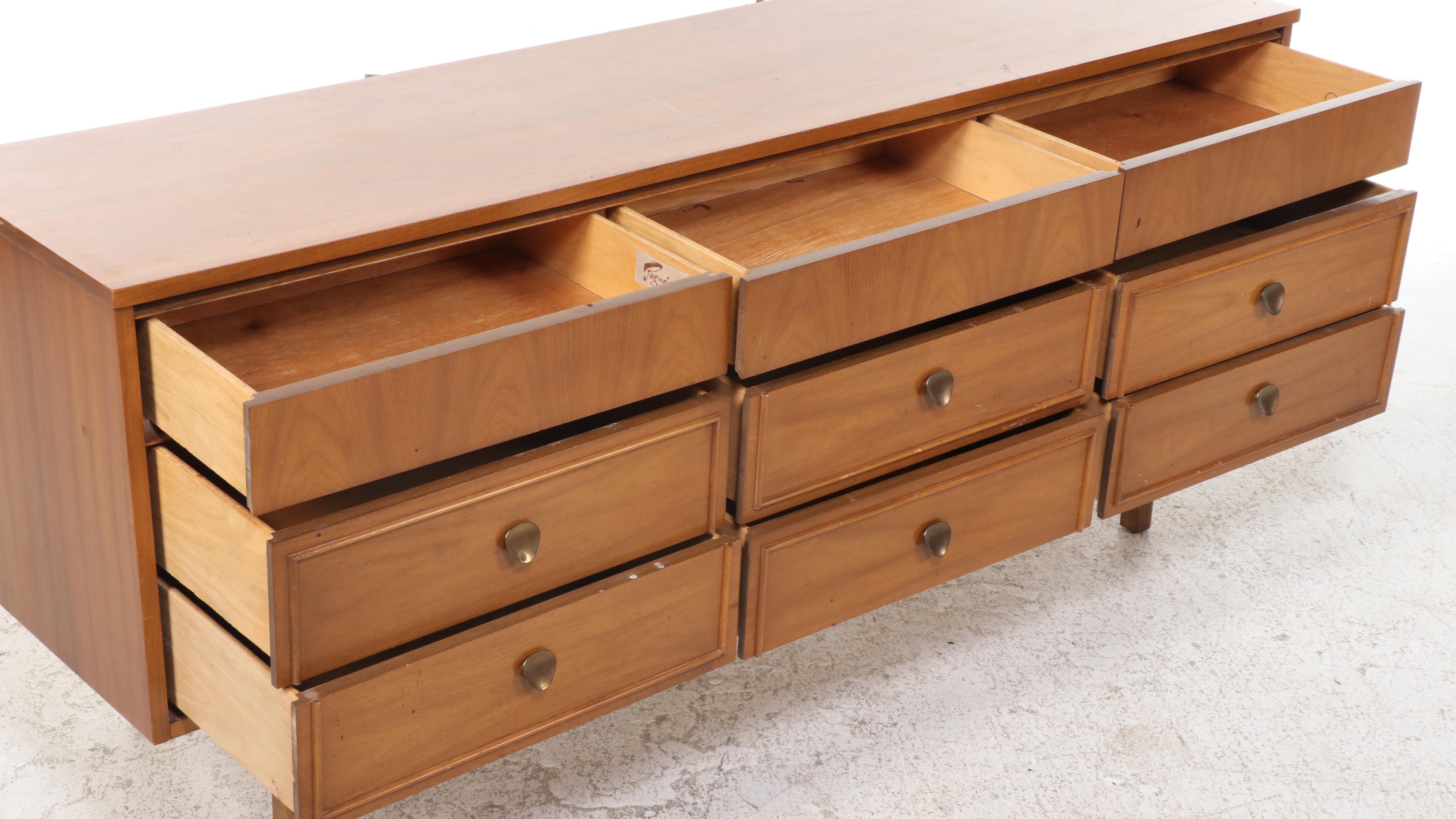 Dixie Furniture Mid Century Modern Walnut Nine-Drawer Dresser