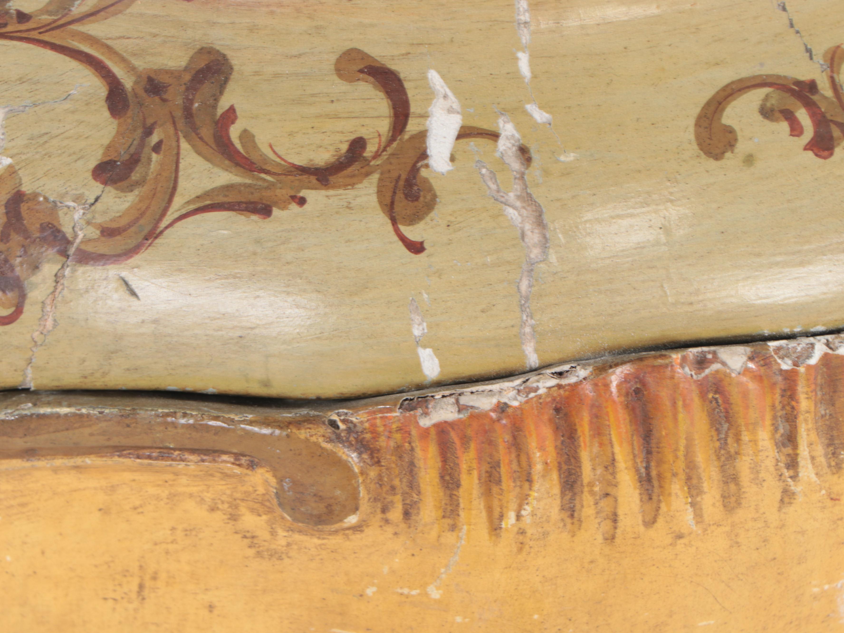 Italian Paint-Decorated Bombe Chest/ Commode and Wall Mirror, 20th Century