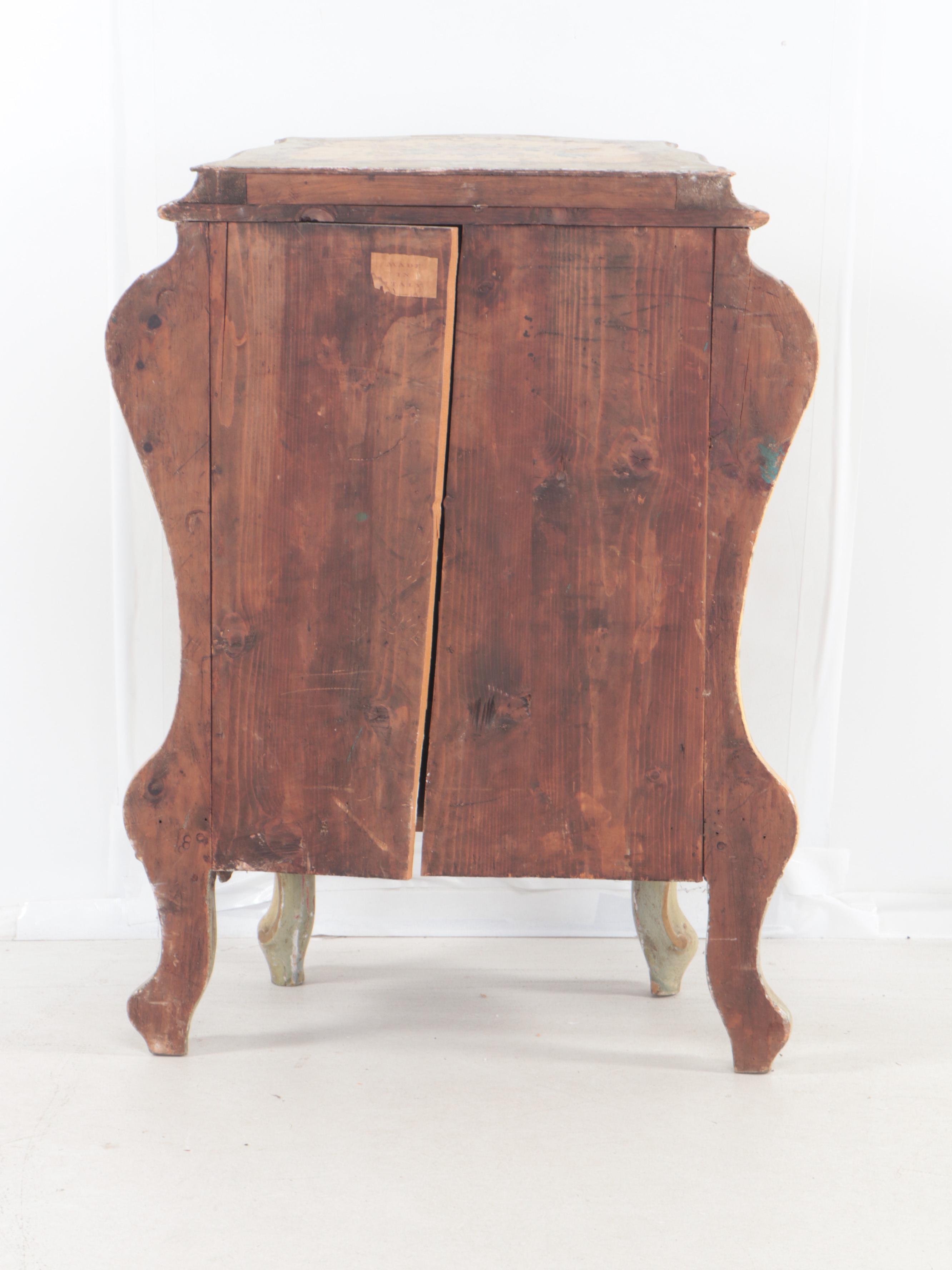 Italian Paint-Decorated Bombe Chest/ Commode and Wall Mirror, 20th Century