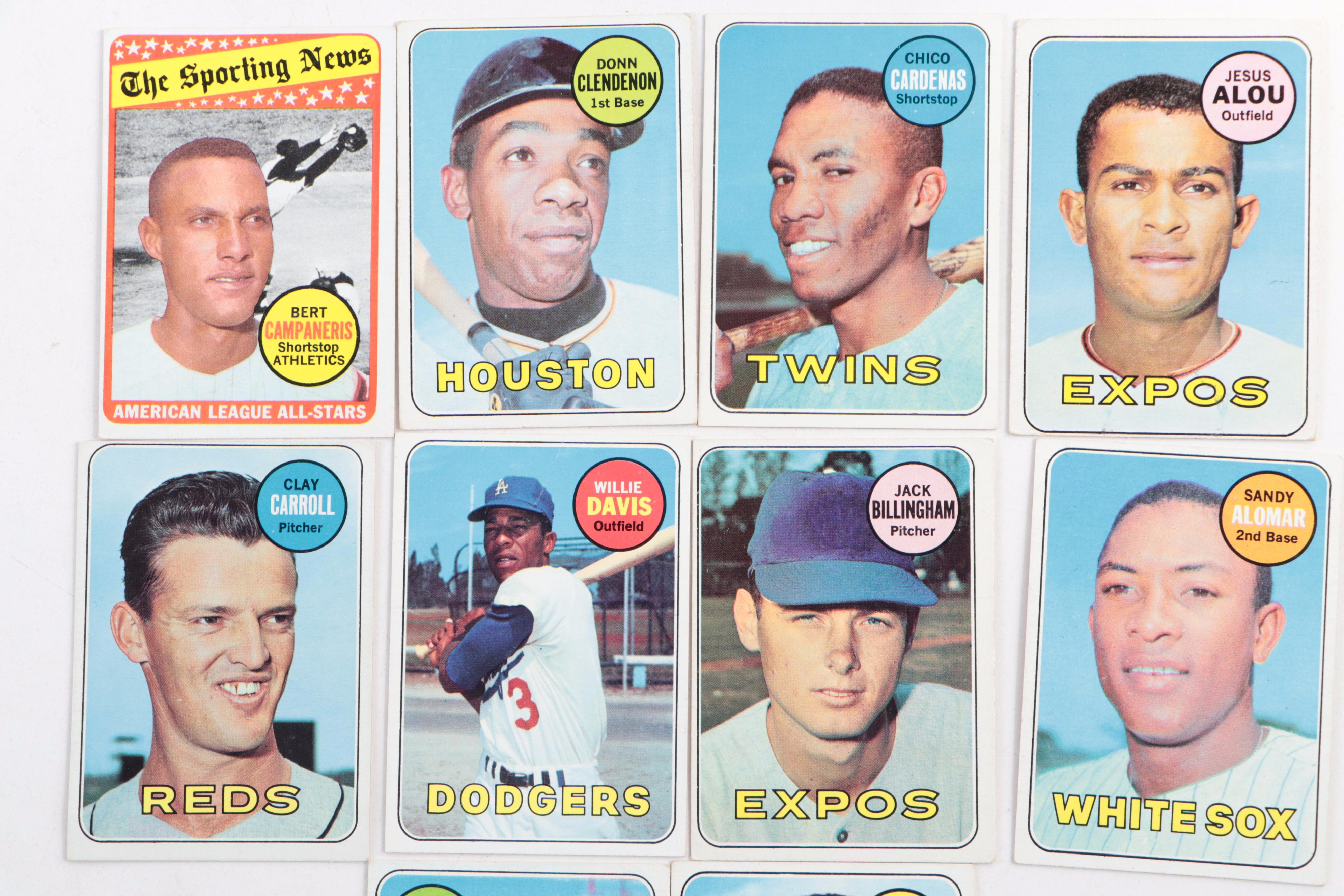 1969 Topps Baseball Cards Featuring Vada Pinson, Sandy Alomar, and More