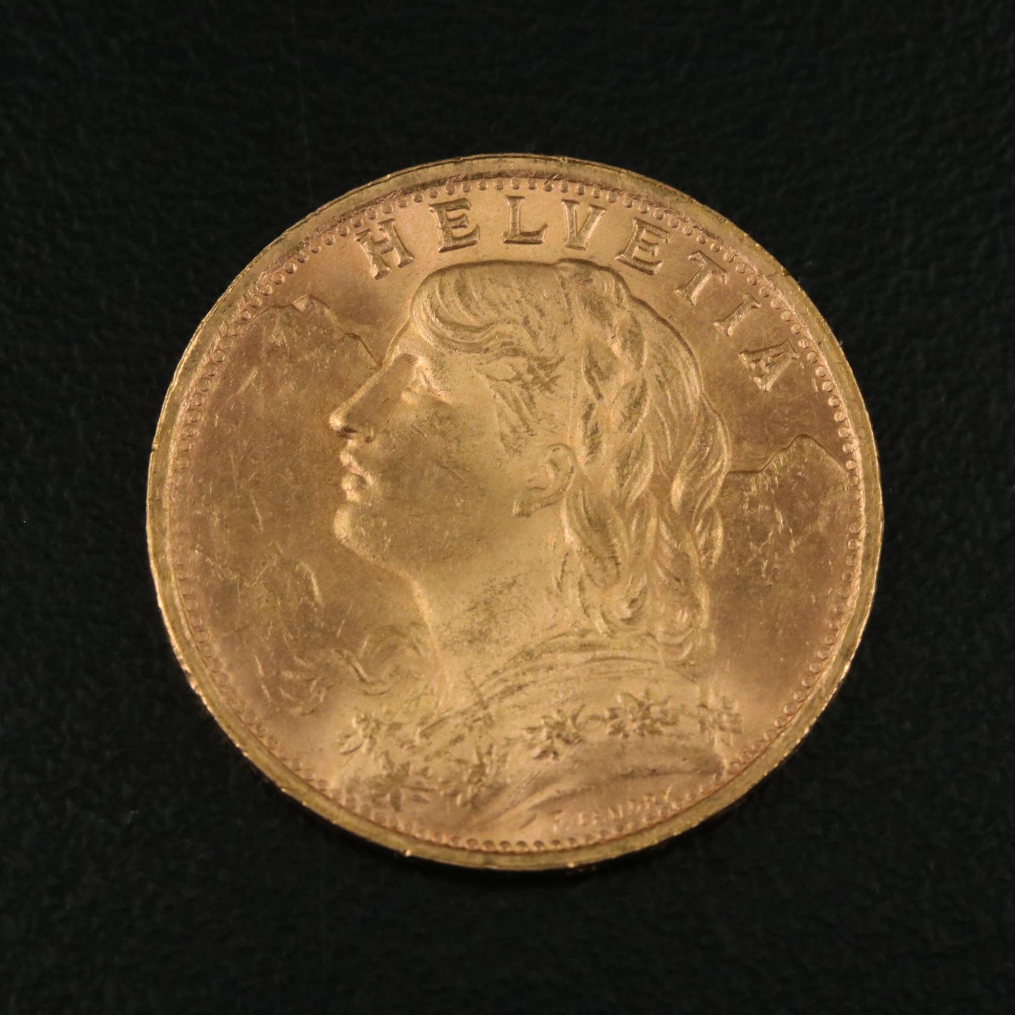 1947 Switzerland 20 Franc Gold Coin