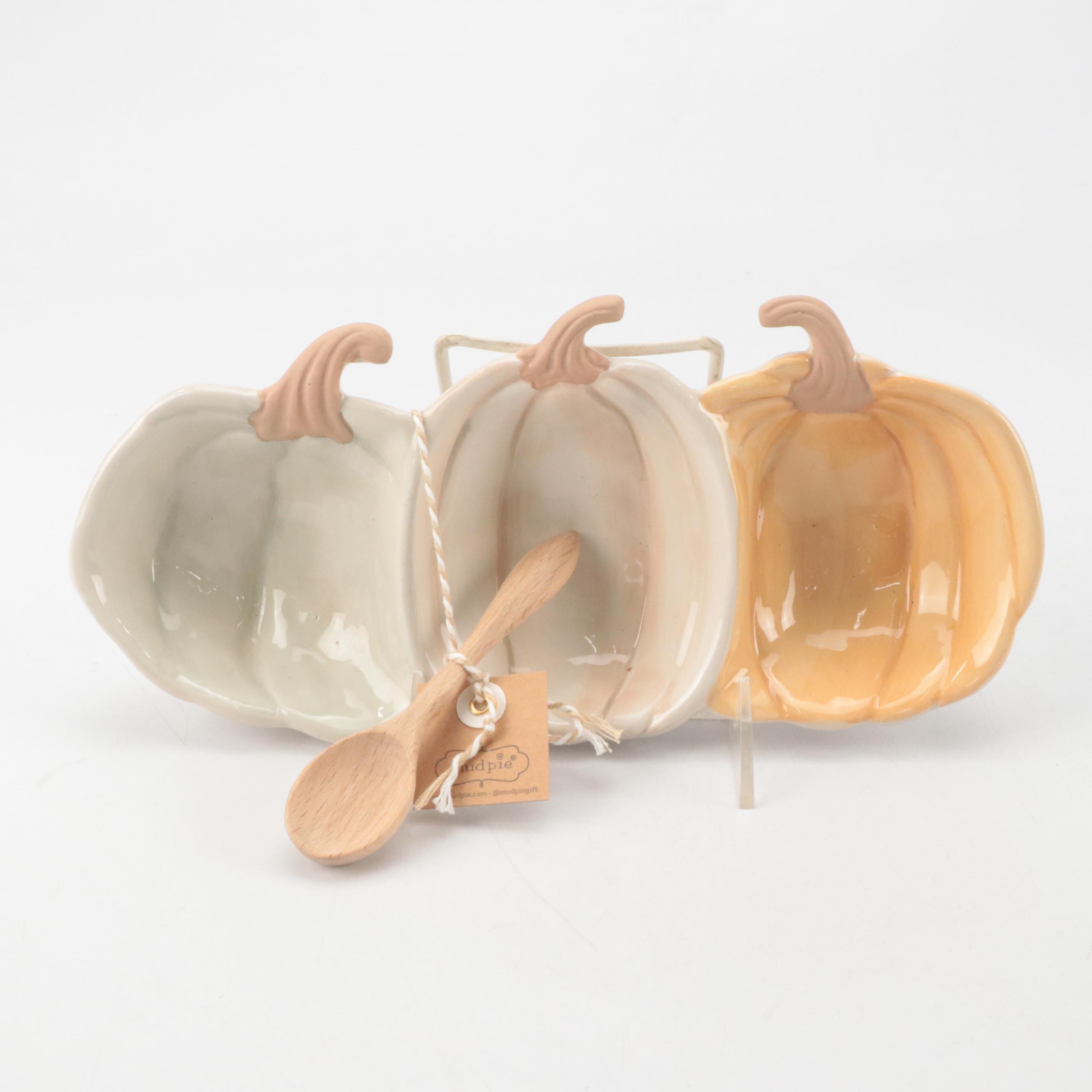 Pottery Barn Autumn Leaf Plates, Mudpie Ceramic Pumpkin Dish and Other Container