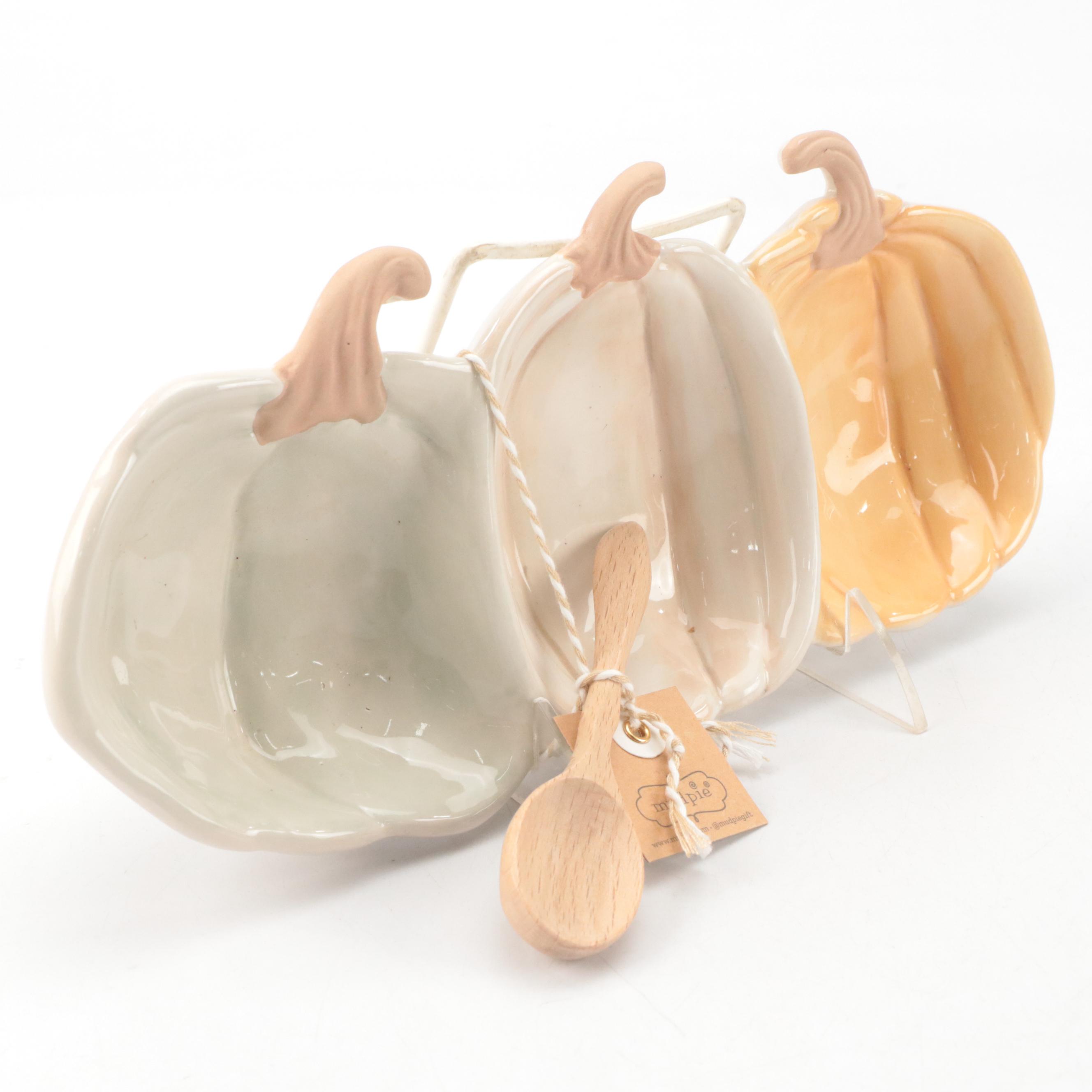 Pottery Barn Autumn Leaf Plates, Mudpie Ceramic Pumpkin Dish and Other Container