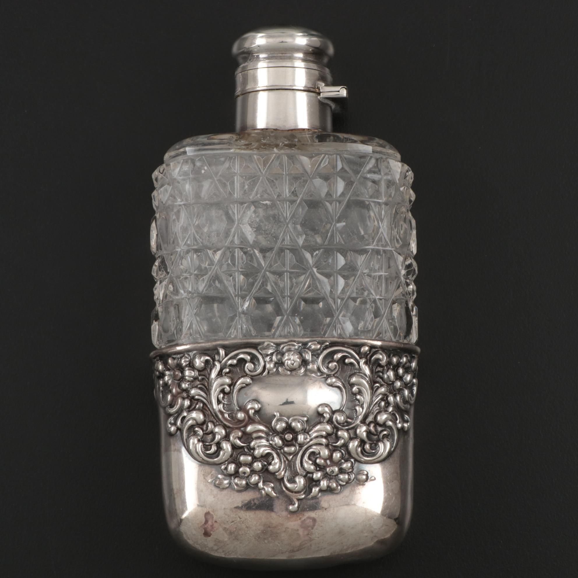 Unger Brothers Sterling Silver and Glass Flask, Late 19th/Early 20th Century