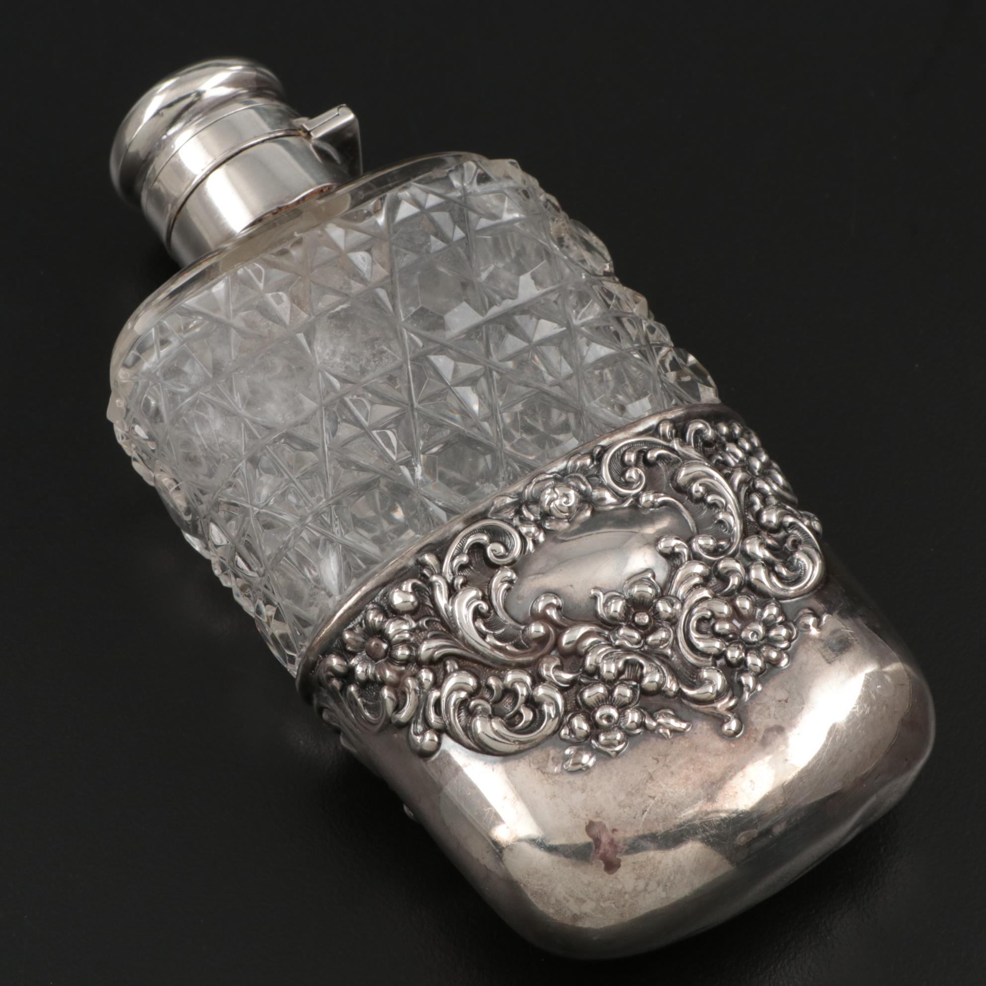 Unger Brothers Sterling Silver and Glass Flask, Late 19th/Early 20th Century