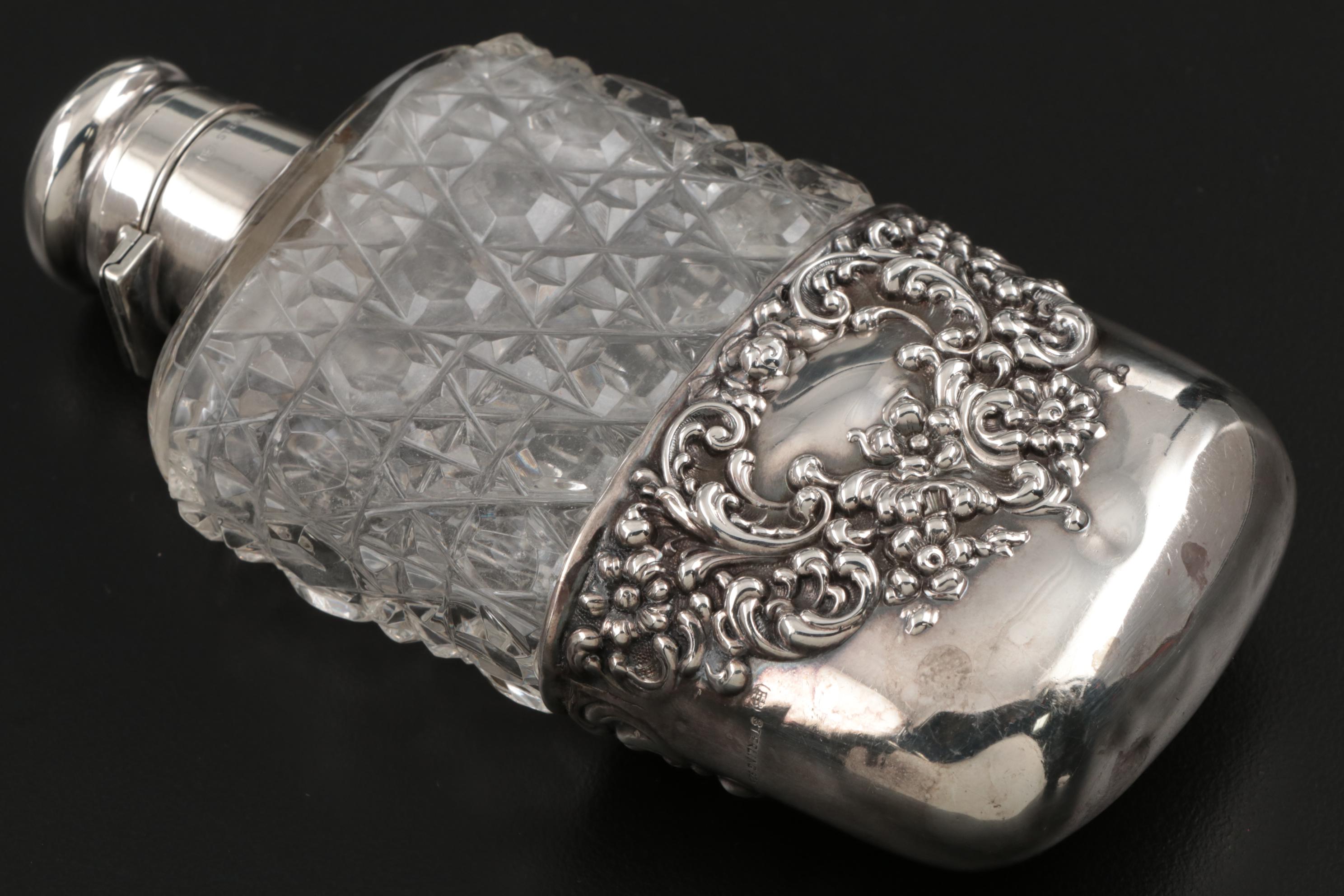 Unger Brothers Sterling Silver and Glass Flask, Late 19th/Early 20th Century