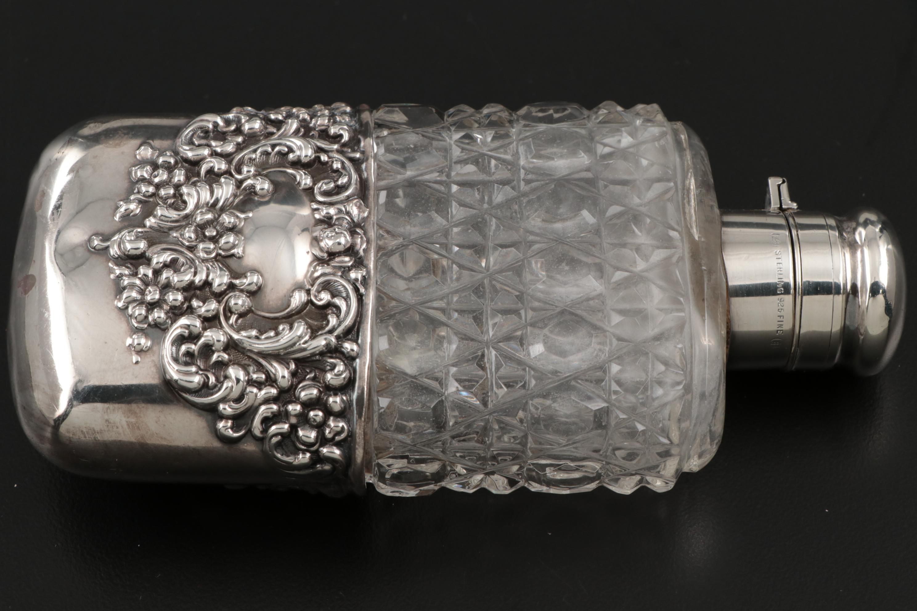 Unger Brothers Sterling Silver and Glass Flask, Late 19th/Early 20th Century