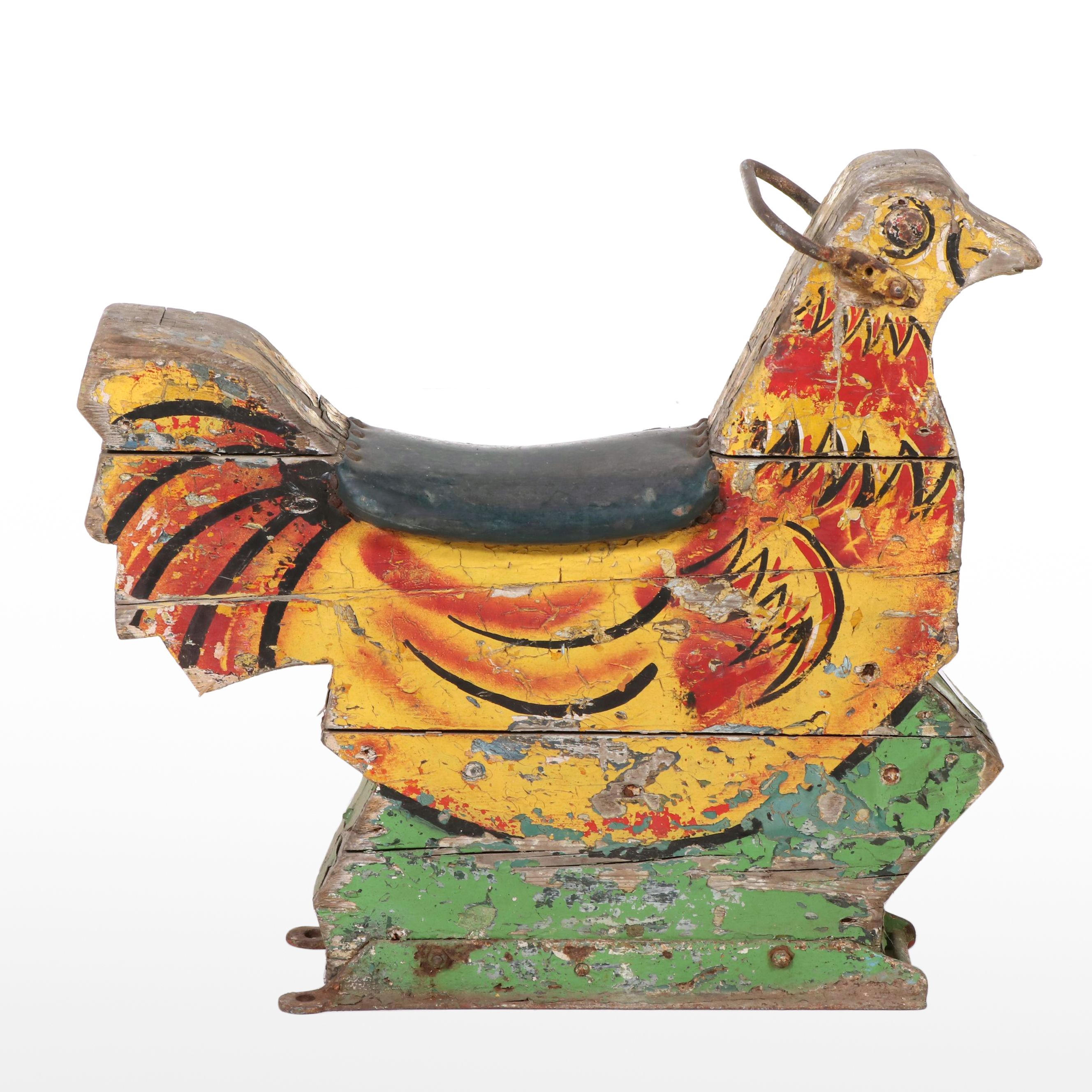Polychromed Wooden Chicken Ride from Fairground Roundabout