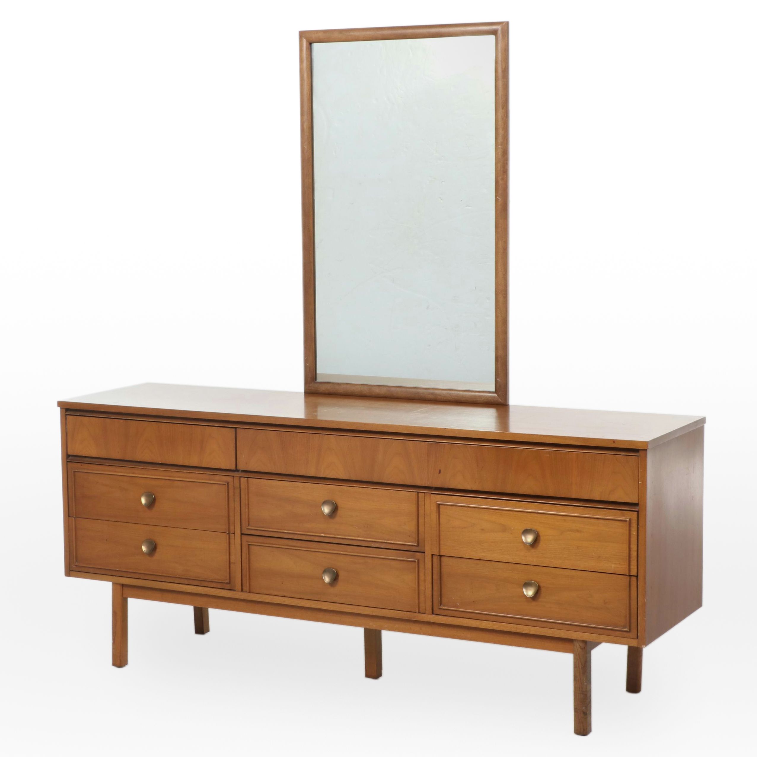 Dixie Furniture Mid Century Modern Walnut Nine-Drawer Dresser