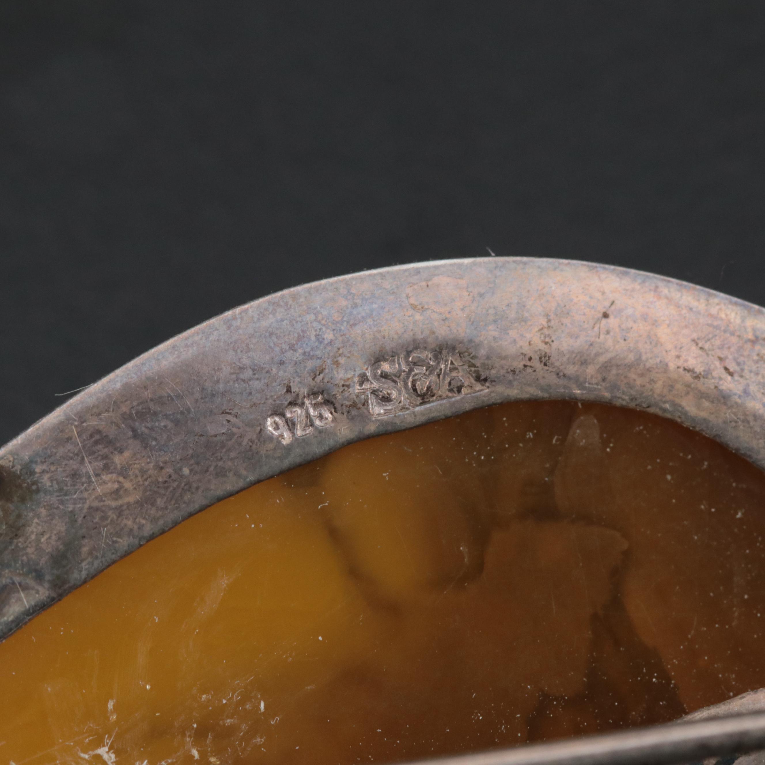 Sterling Pendant, Necklace and Brooches Including Copal and Amber