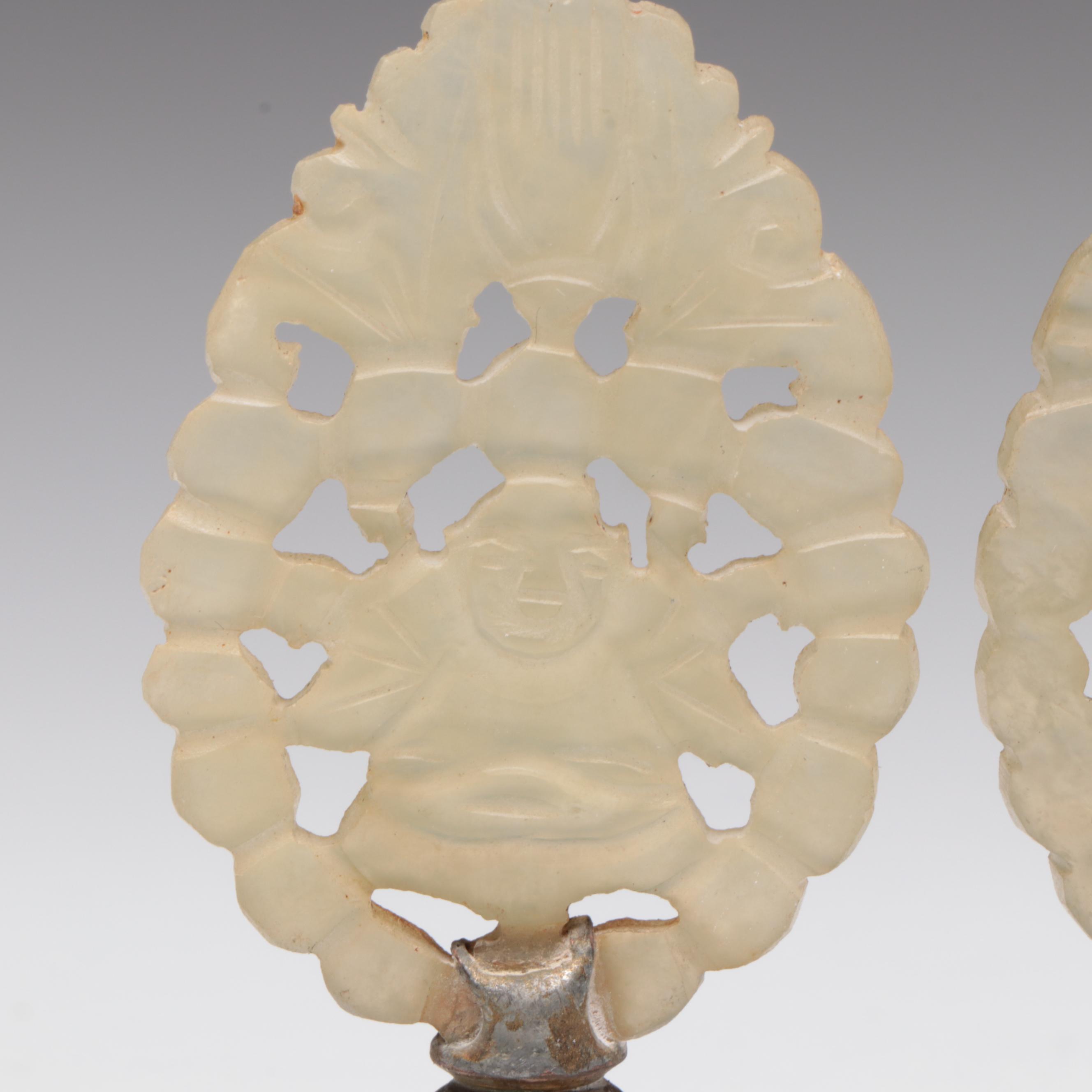 Chinese Carved Serpentine Buddha Lamp Finials, Late 19th/Early 20th Century