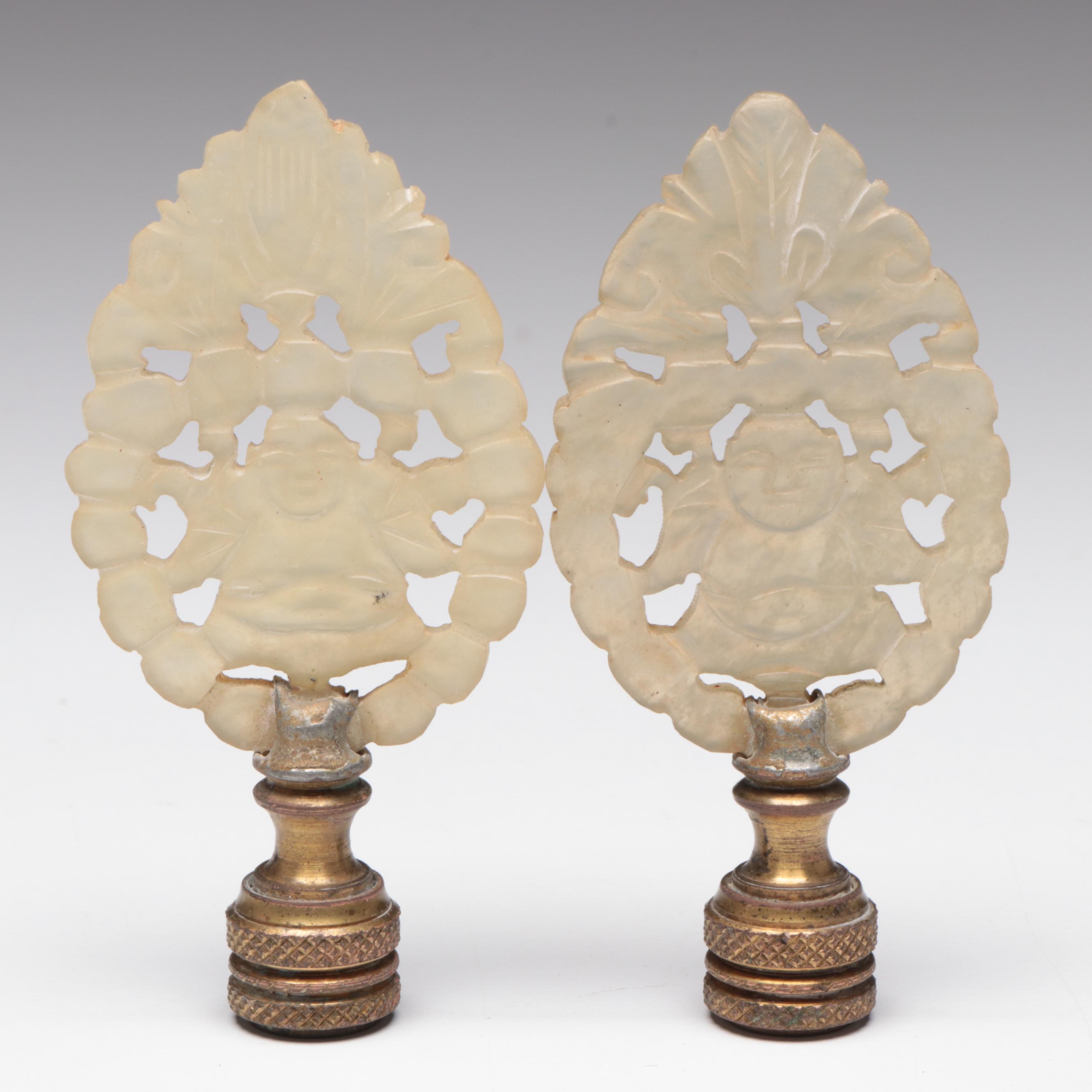 Chinese Carved Serpentine Buddha Lamp Finials, Late 19th/Early 20th Century