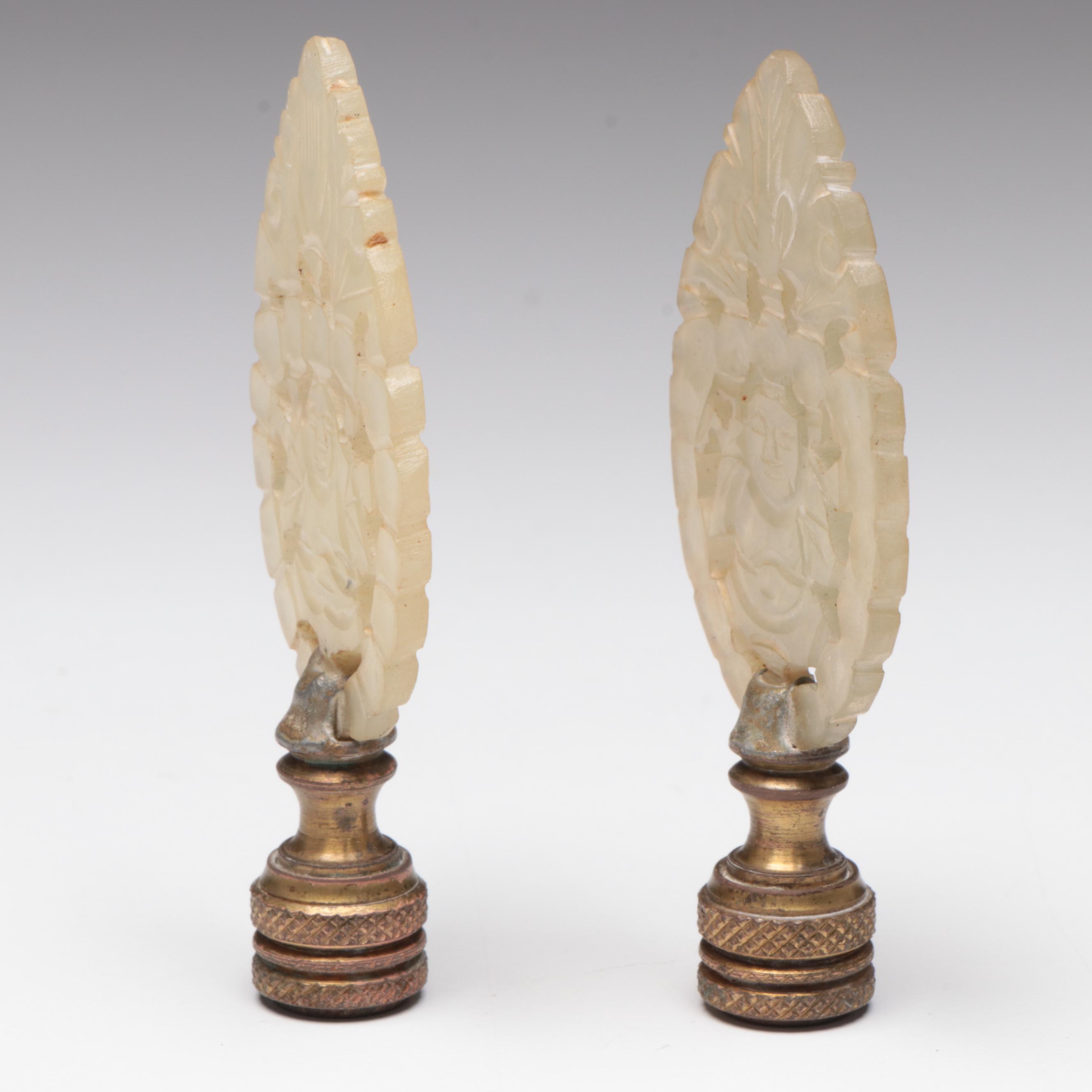 Chinese Carved Serpentine Buddha Lamp Finials, Late 19th/Early 20th Century
