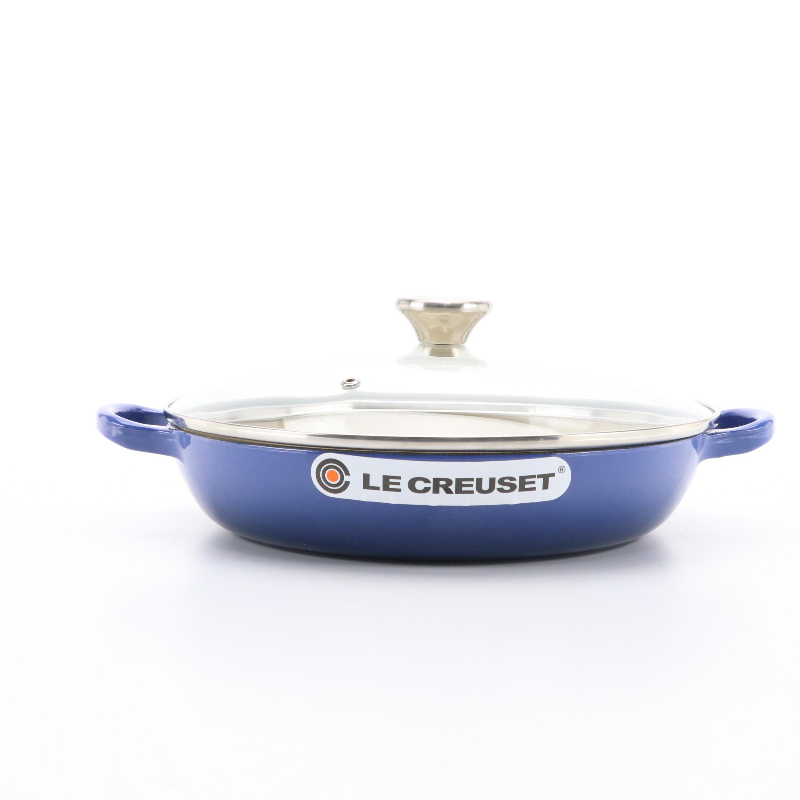 Le Creuset 2.25 QT Cobalt Enameled Cast Iron Braiser with Glass Lid