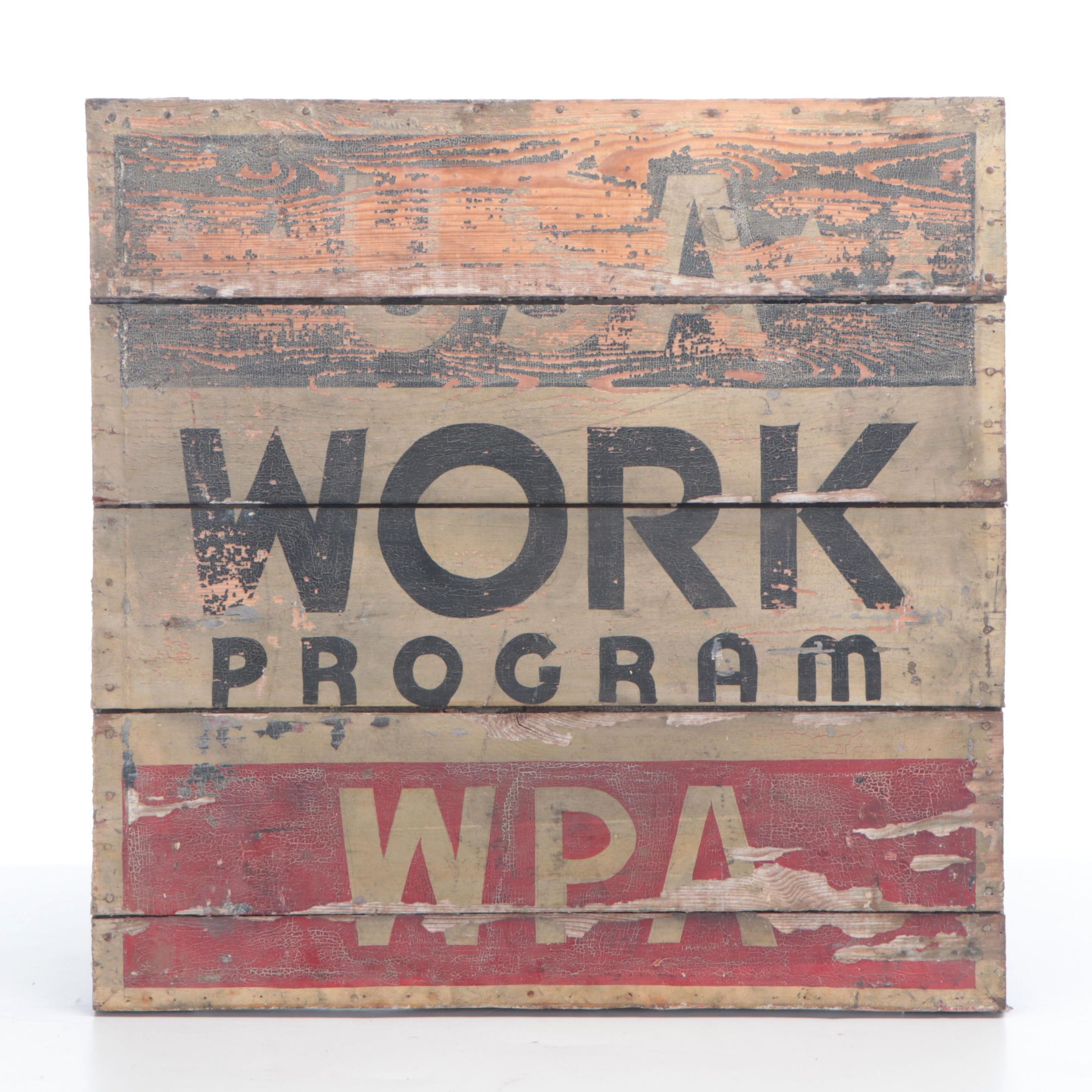 WPA Project Site Sign, Great Depression Era Wooden, 1930s