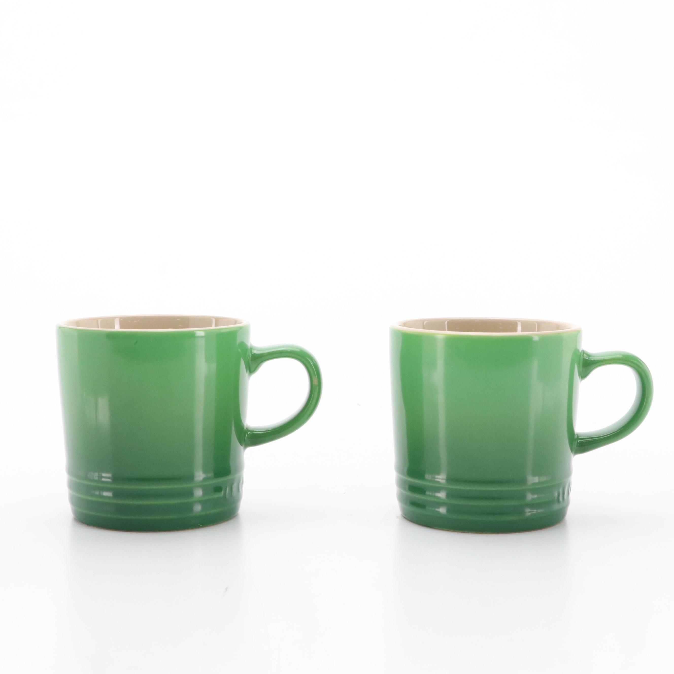 Le Creuset 1.7 QT Kone Bamboo Green Tea Kettle and Coffee Mugs