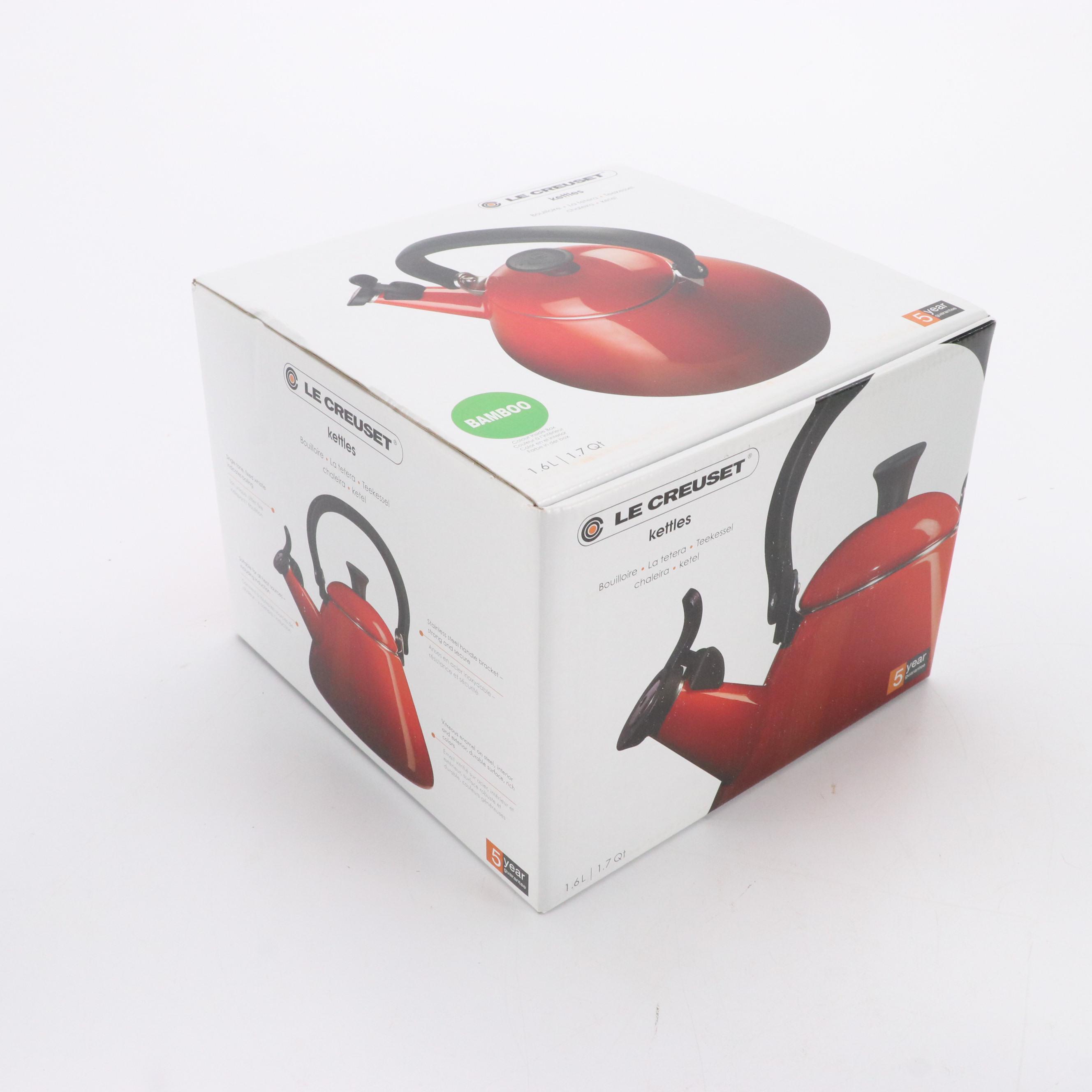 Le Creuset 1.7 QT Kone Bamboo Green Tea Kettle and Coffee Mugs