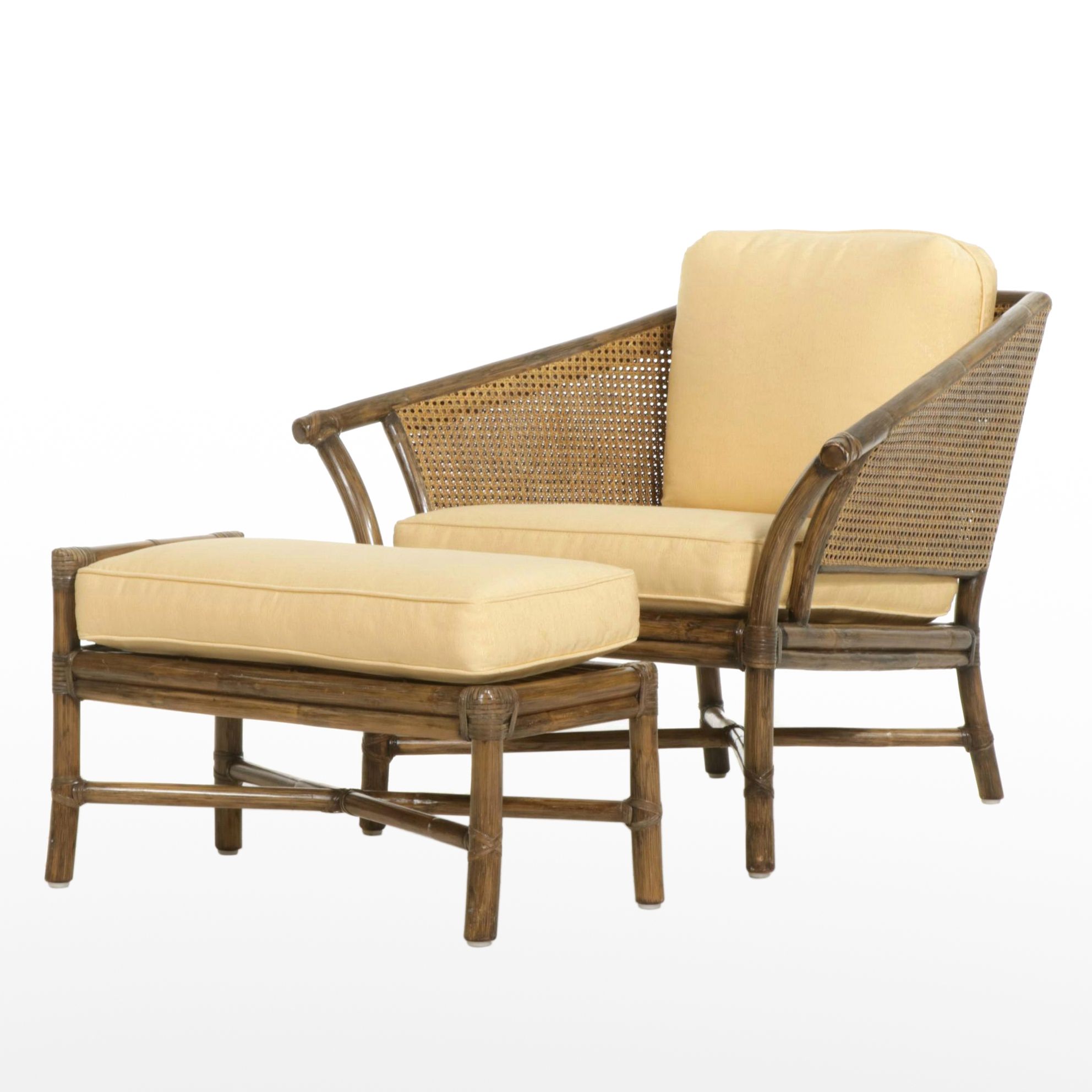 McGuire Furniture Rattan Cane-Back Armchair and Footstool