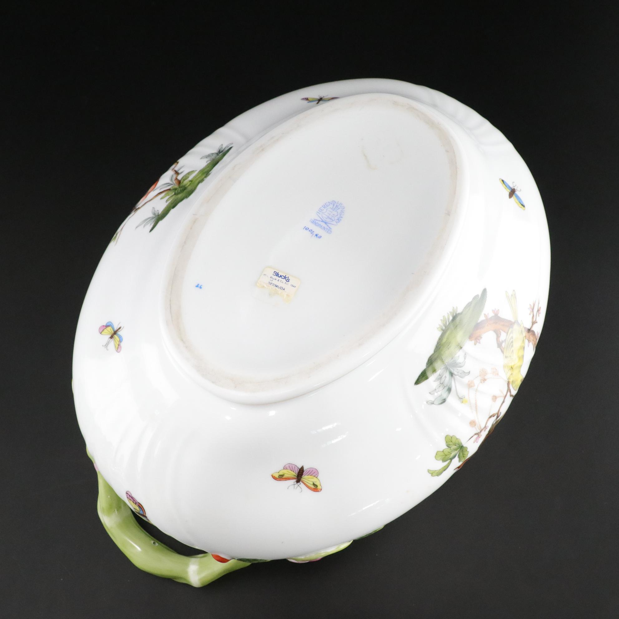 Herend Porcelain "Rothschild Bird" Lidded Oval Soup Tureen with Lemon Finial