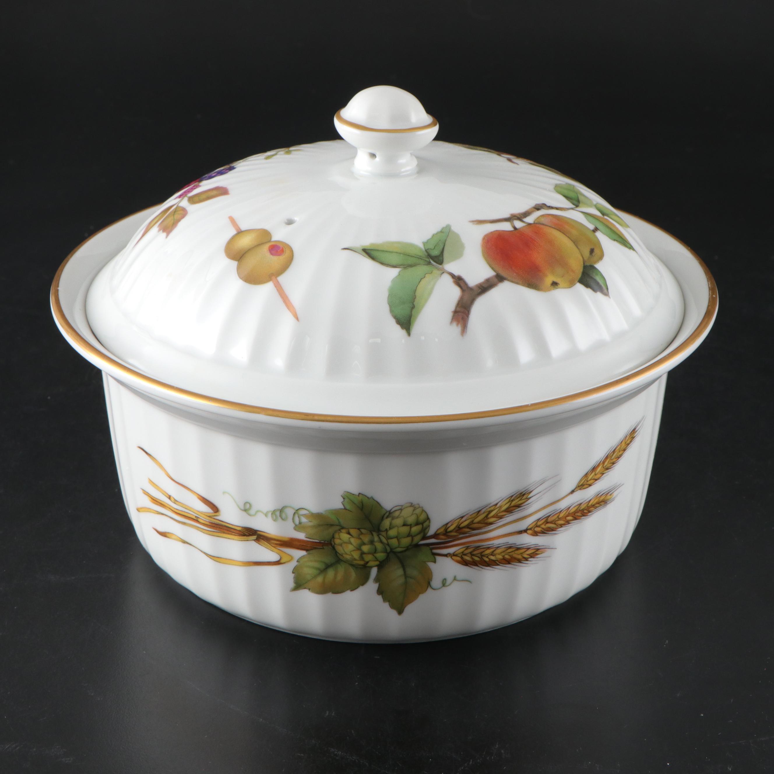 Royal Worcester "Evesham Gold" Porcelain Casserole with Adams China Dinnerware