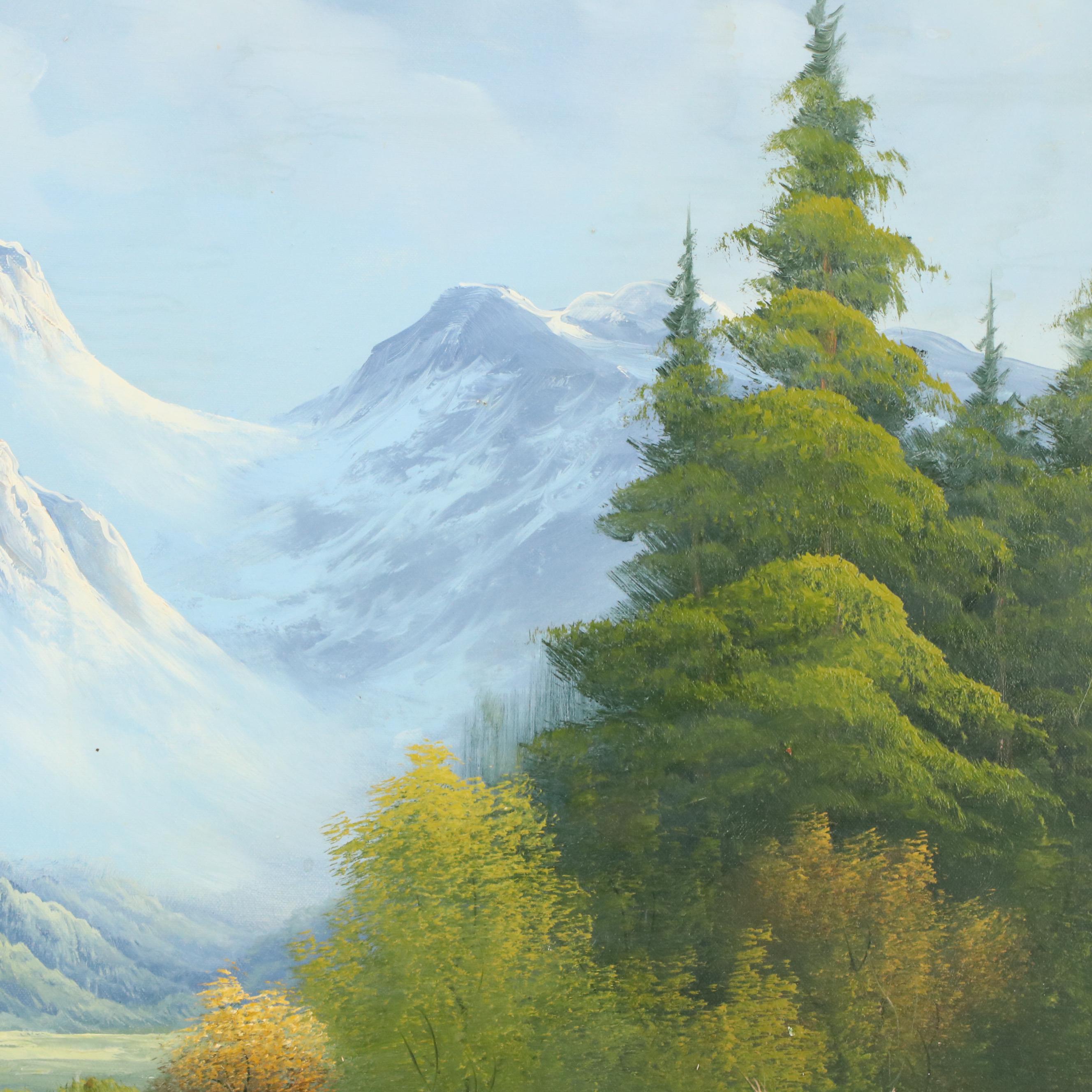 Franke Idyllic Landscape Oil Painting, Circa 1970