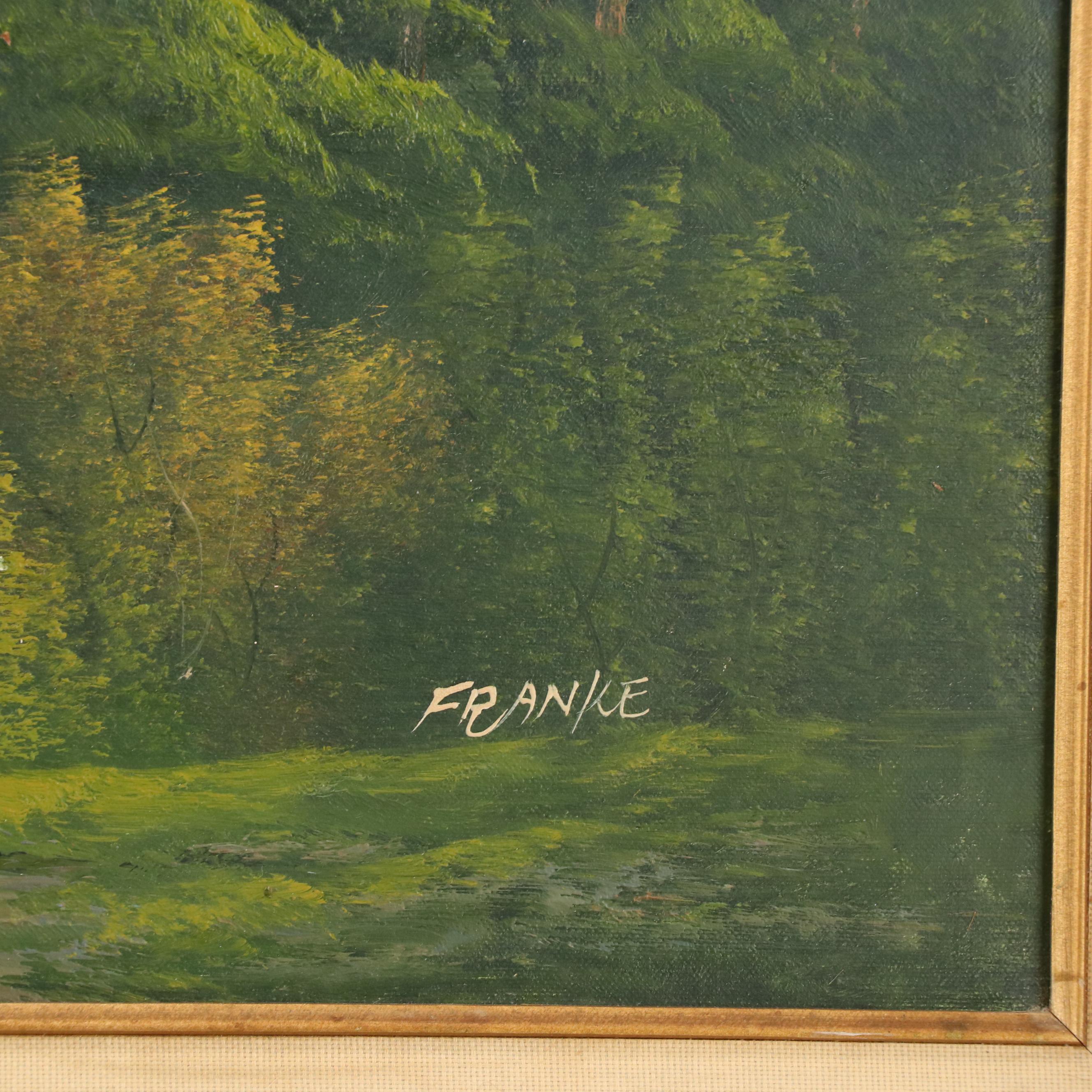 Franke Idyllic Landscape Oil Painting, Circa 1970