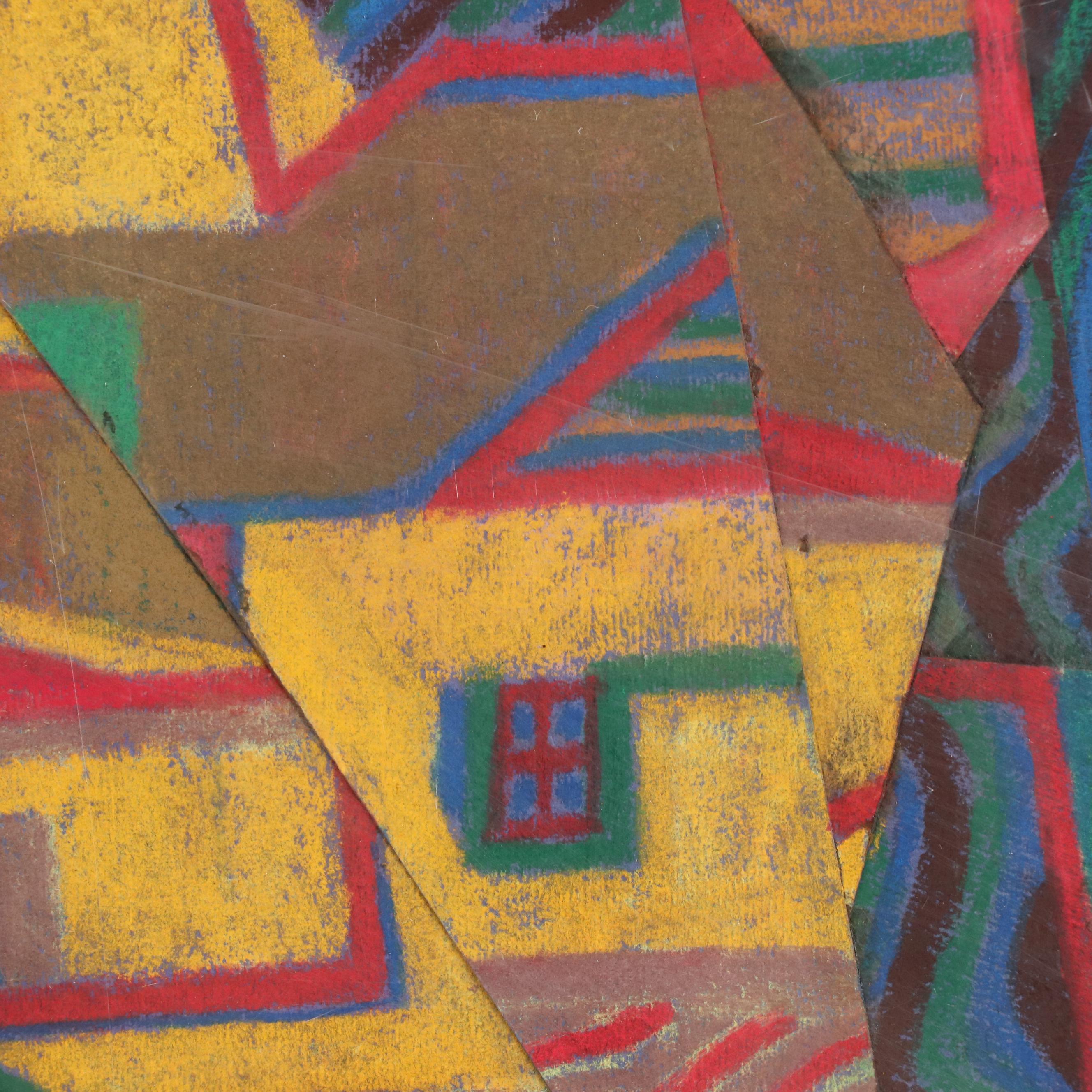 Marc Zimmerman Non-Objective Chalk Pastel Drawing Collage "Yellow Barn Rhapsody"