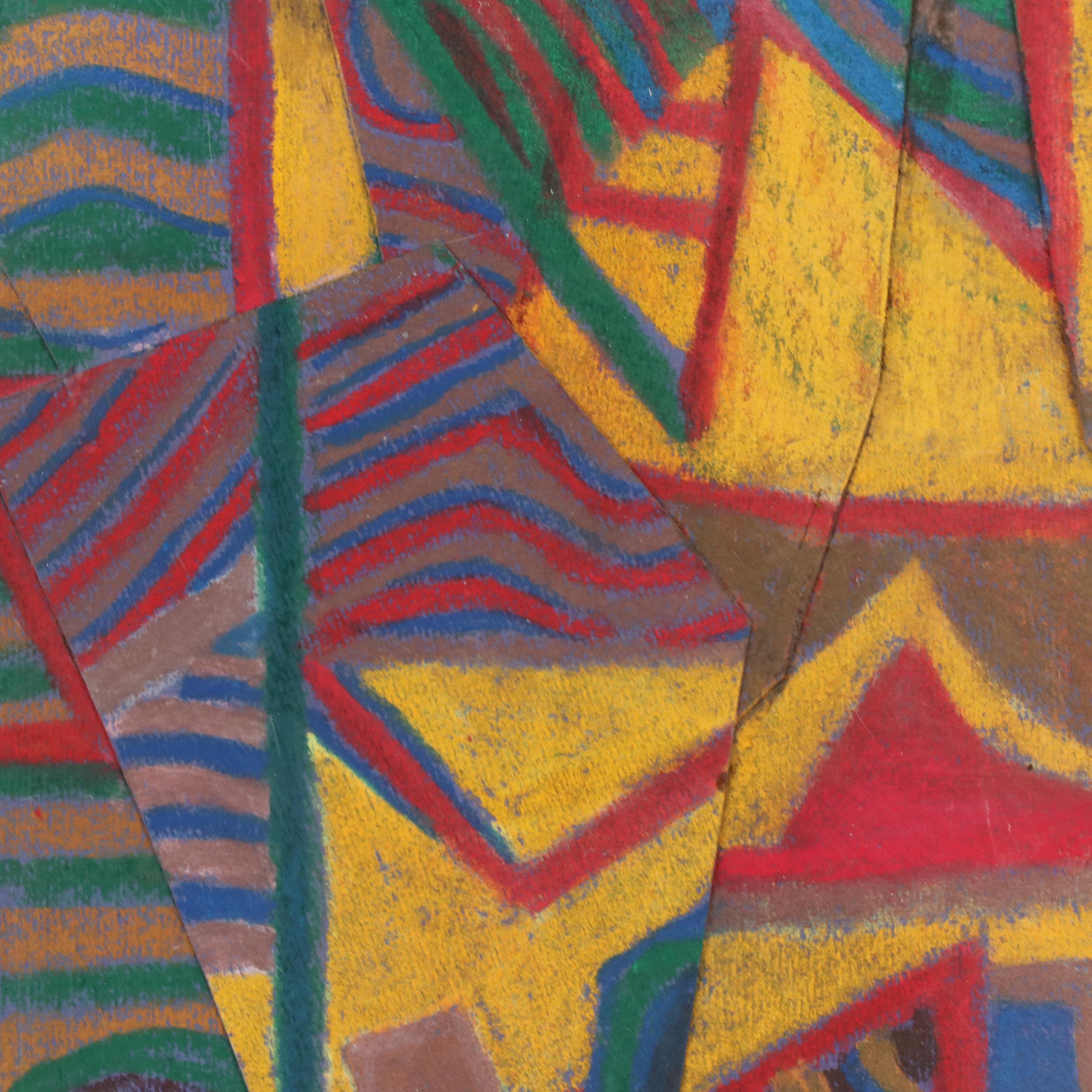 Marc Zimmerman Non-Objective Chalk Pastel Drawing Collage "Yellow Barn Rhapsody"