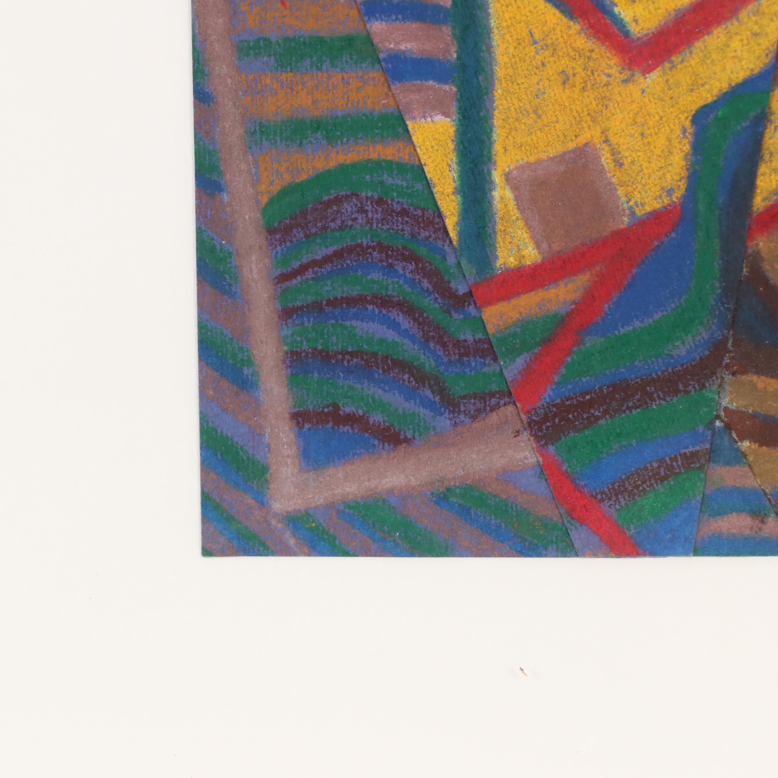 Marc Zimmerman Non-Objective Chalk Pastel Drawing Collage "Yellow Barn Rhapsody"