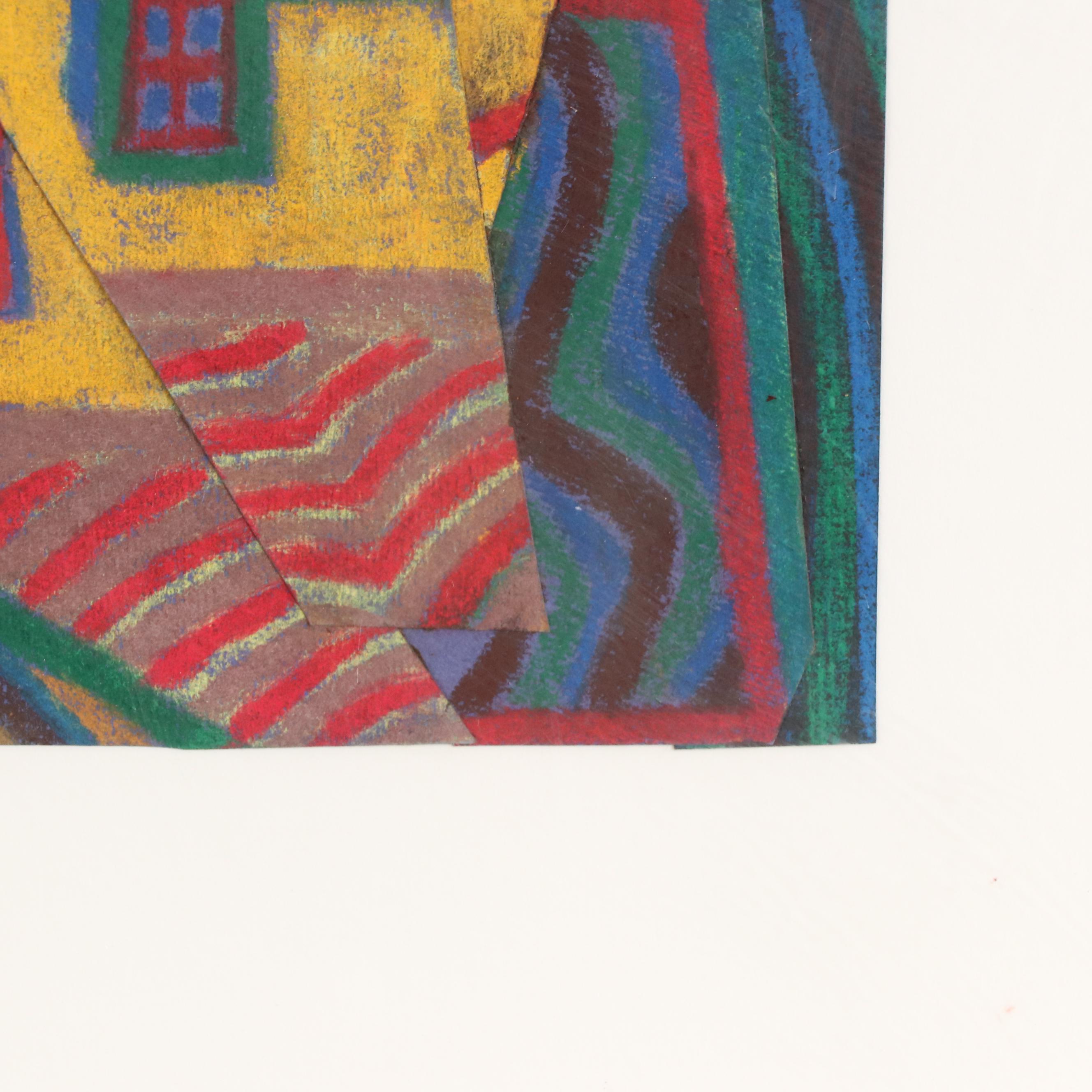 Marc Zimmerman Non-Objective Chalk Pastel Drawing Collage "Yellow Barn Rhapsody"