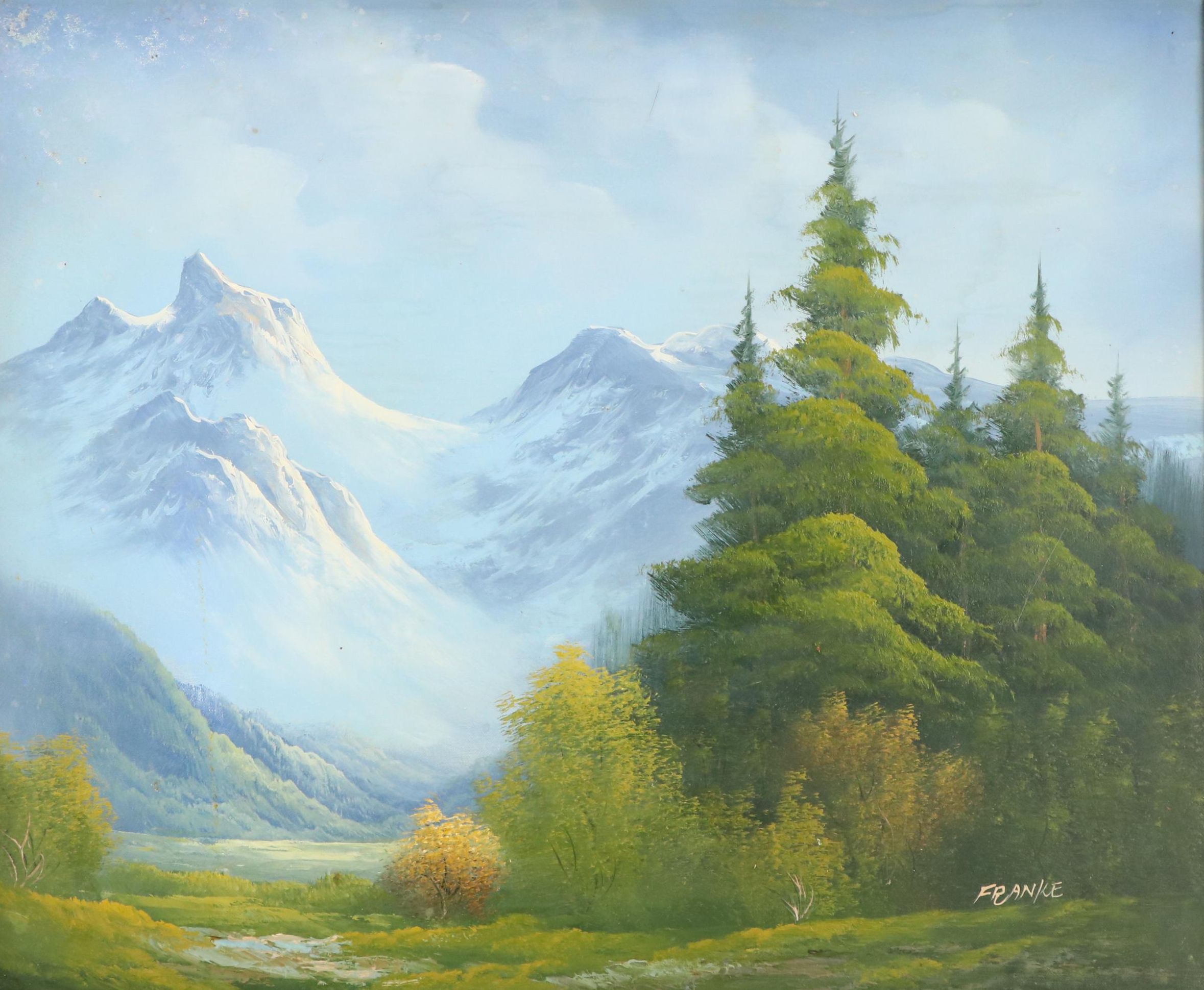 Franke Idyllic Landscape Oil Painting, Circa 1970