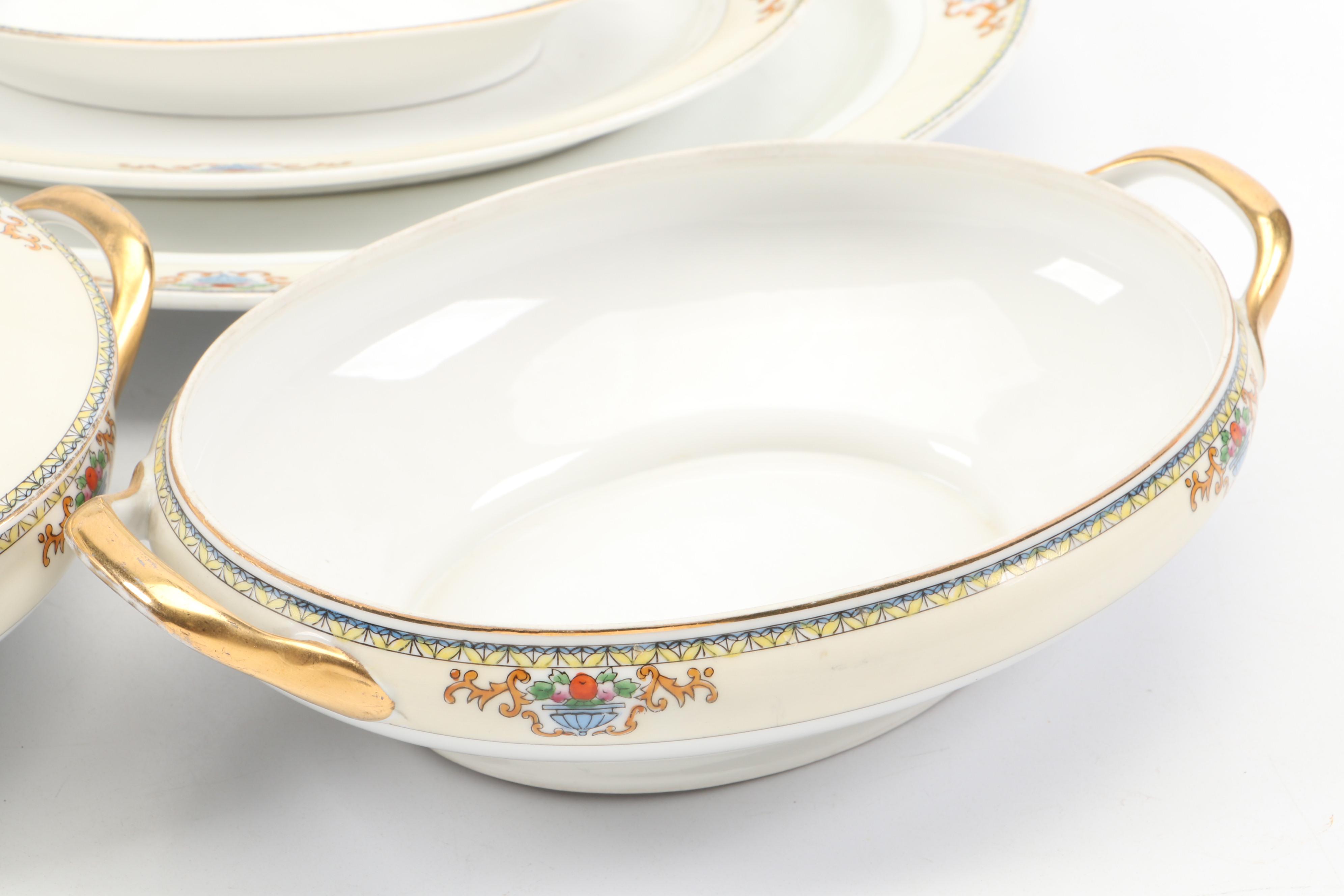 Meito Gold Rim Porcelain Dinner Plates, Salad Plates, Platters and More