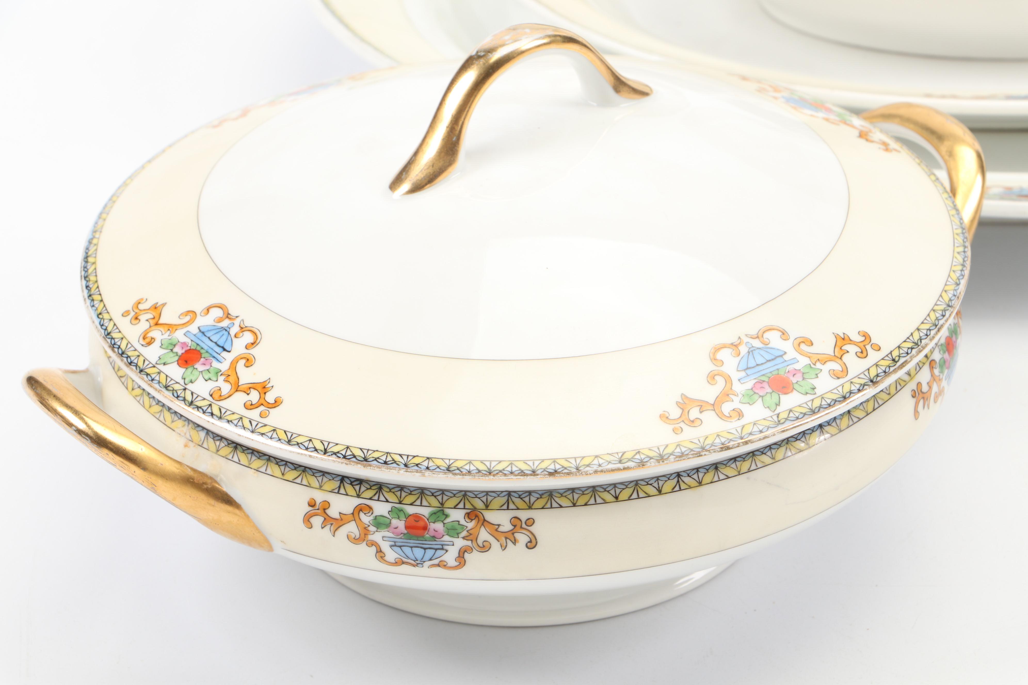 Meito Gold Rim Porcelain Dinner Plates, Salad Plates, Platters and More
