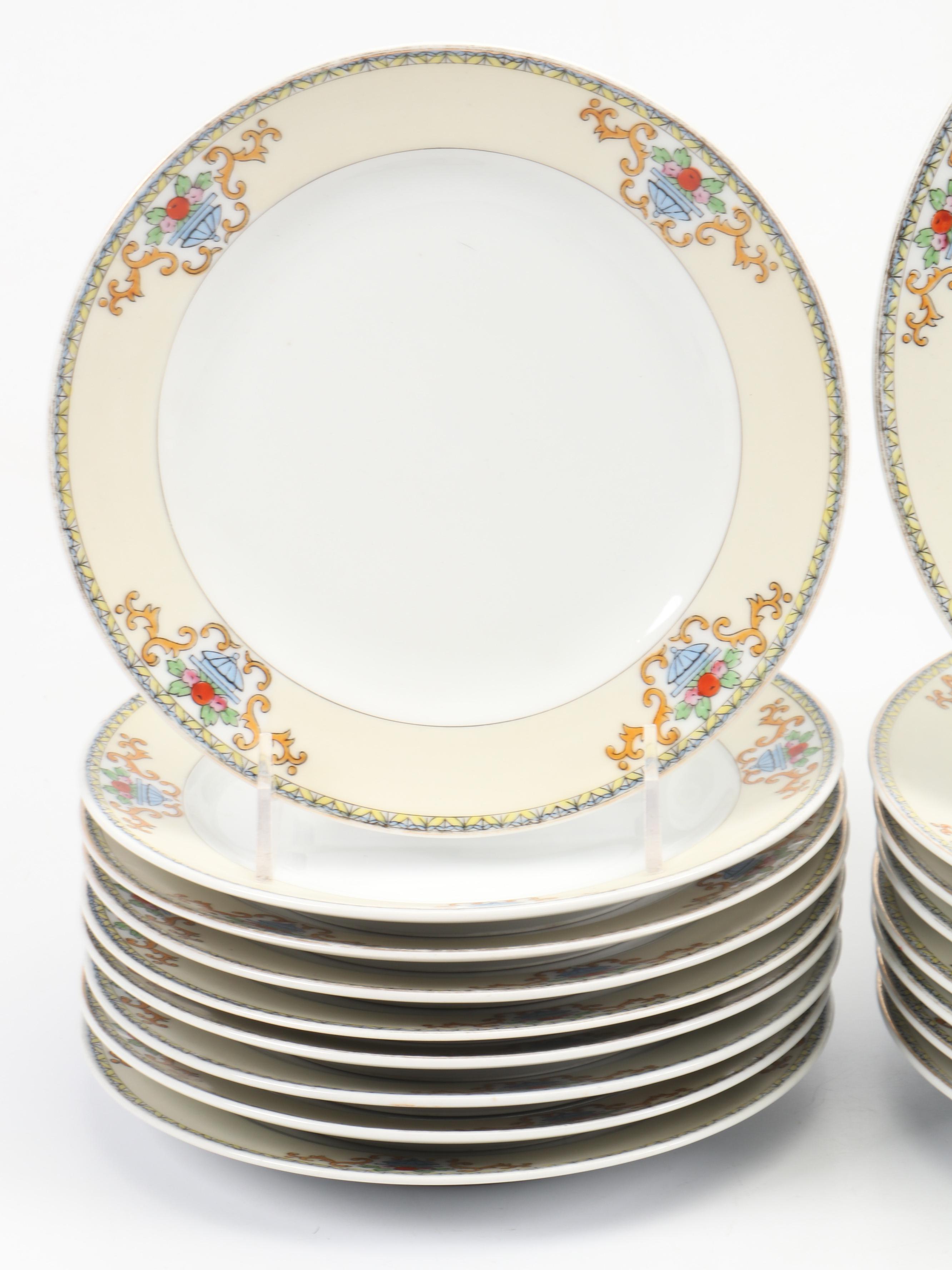 Meito Gold Rim Porcelain Dinner Plates, Salad Plates, Platters and More