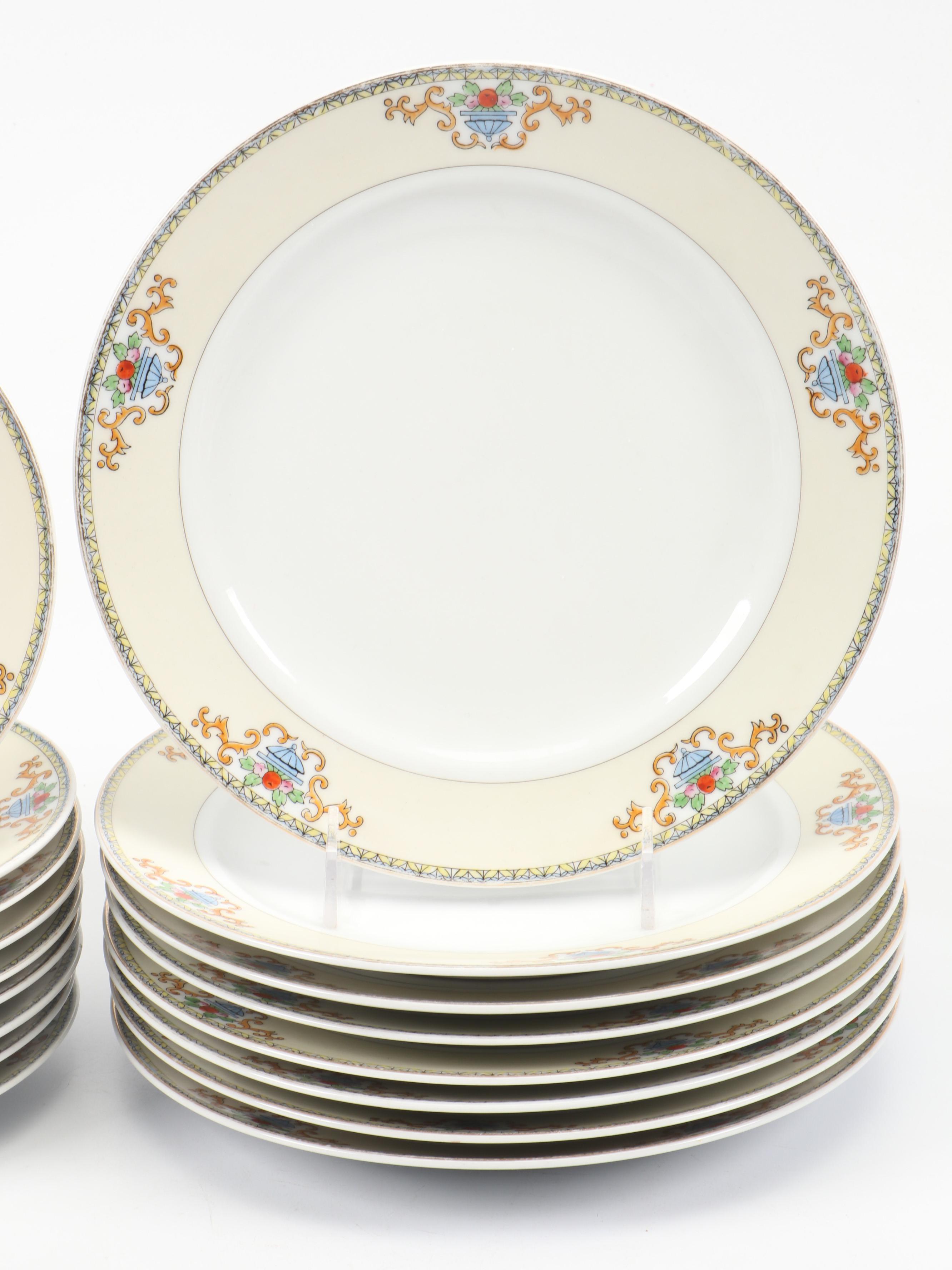 Meito Gold Rim Porcelain Dinner Plates, Salad Plates, Platters and More