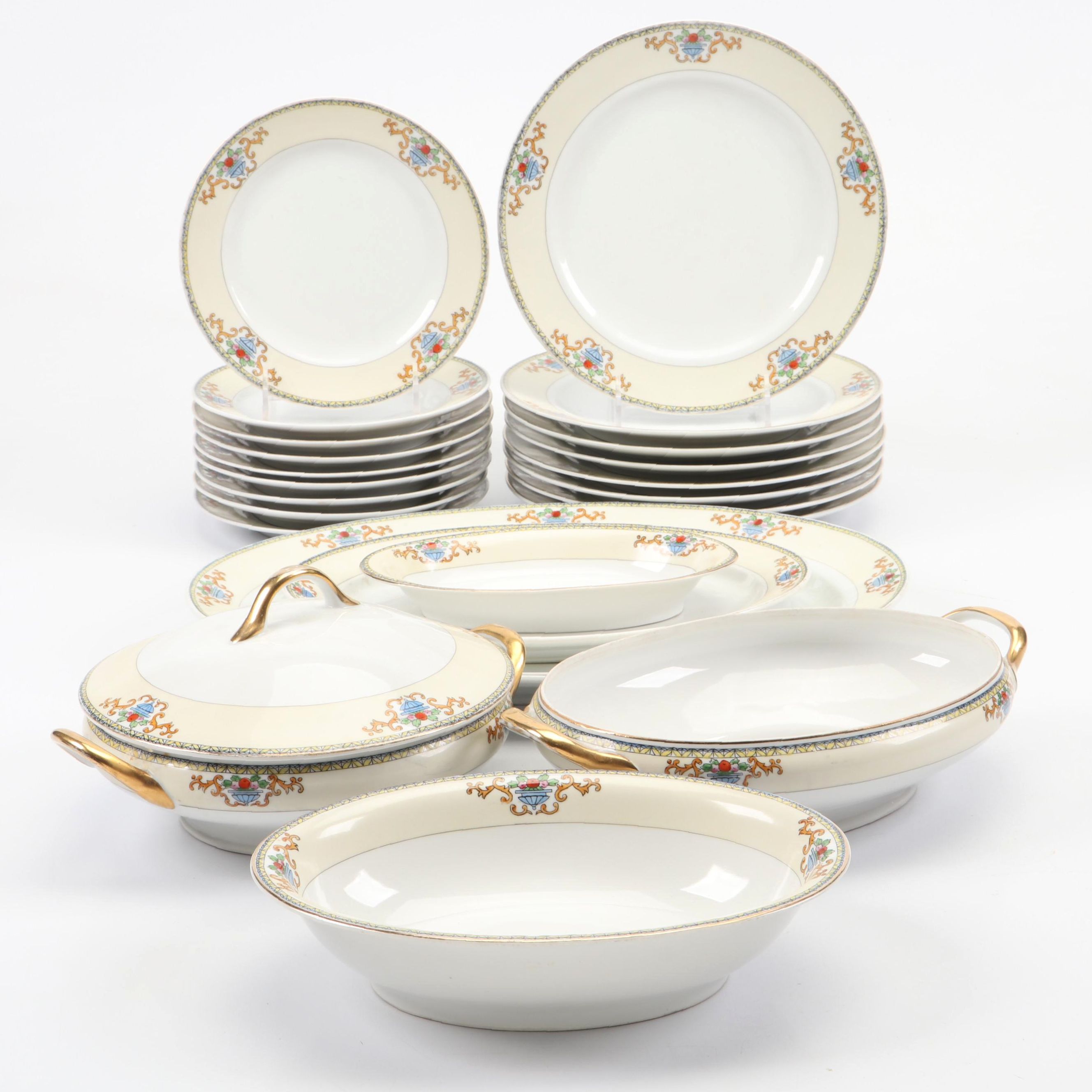 Meito Gold Rim Porcelain Dinner Plates, Salad Plates, Platters and More