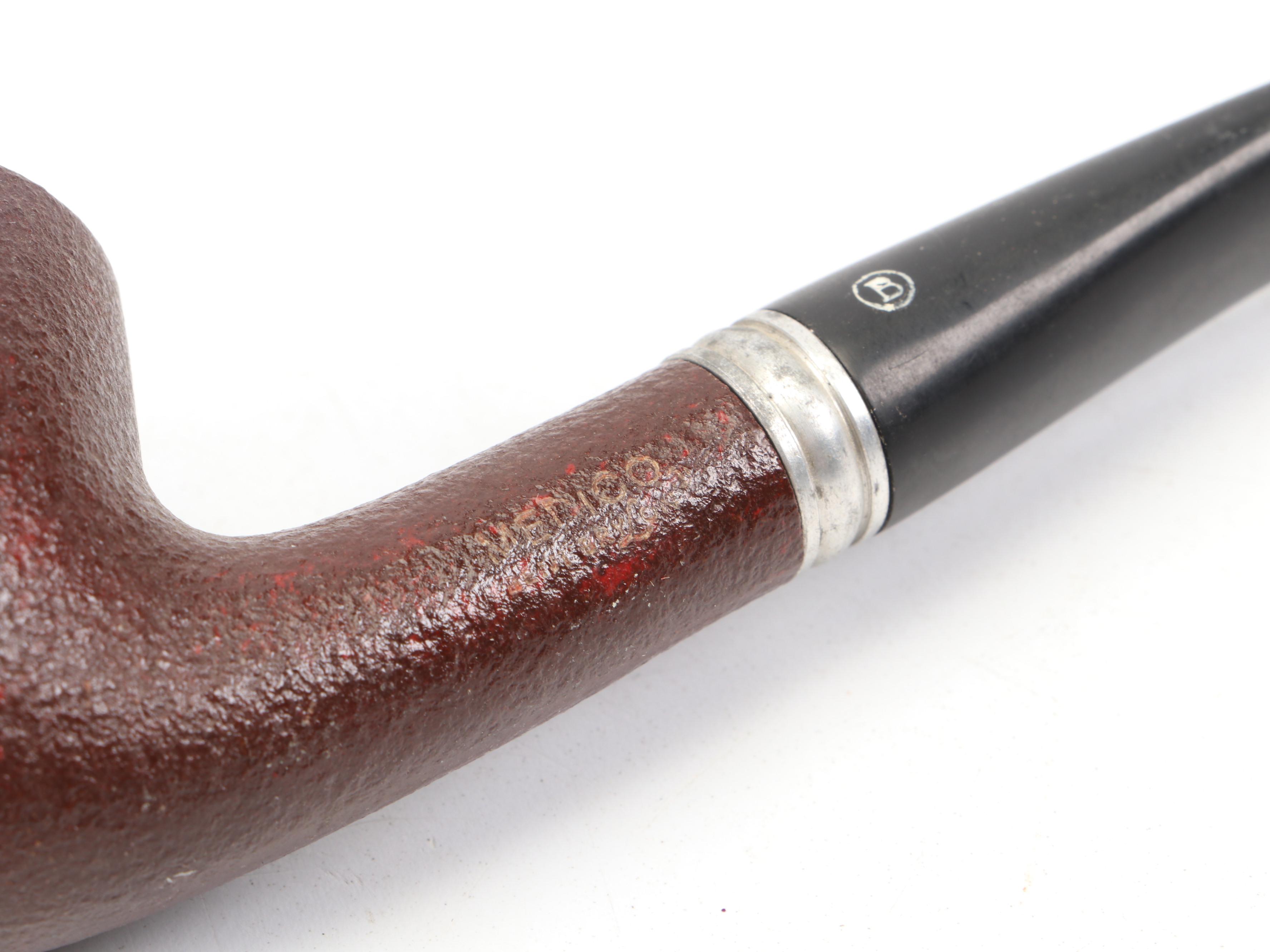 Carved Wood Figural Cow Head Pipe and Dr. Medico Brylon Pipe in Cast Metal Stand