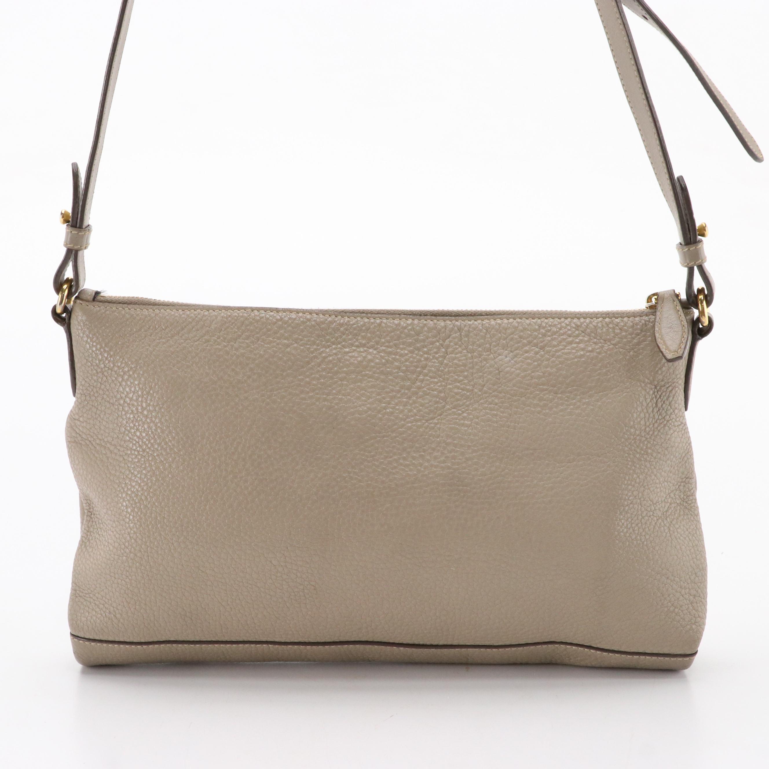 Prada Zippered Crossbody Bag in Taupe Pebble Grained Leather