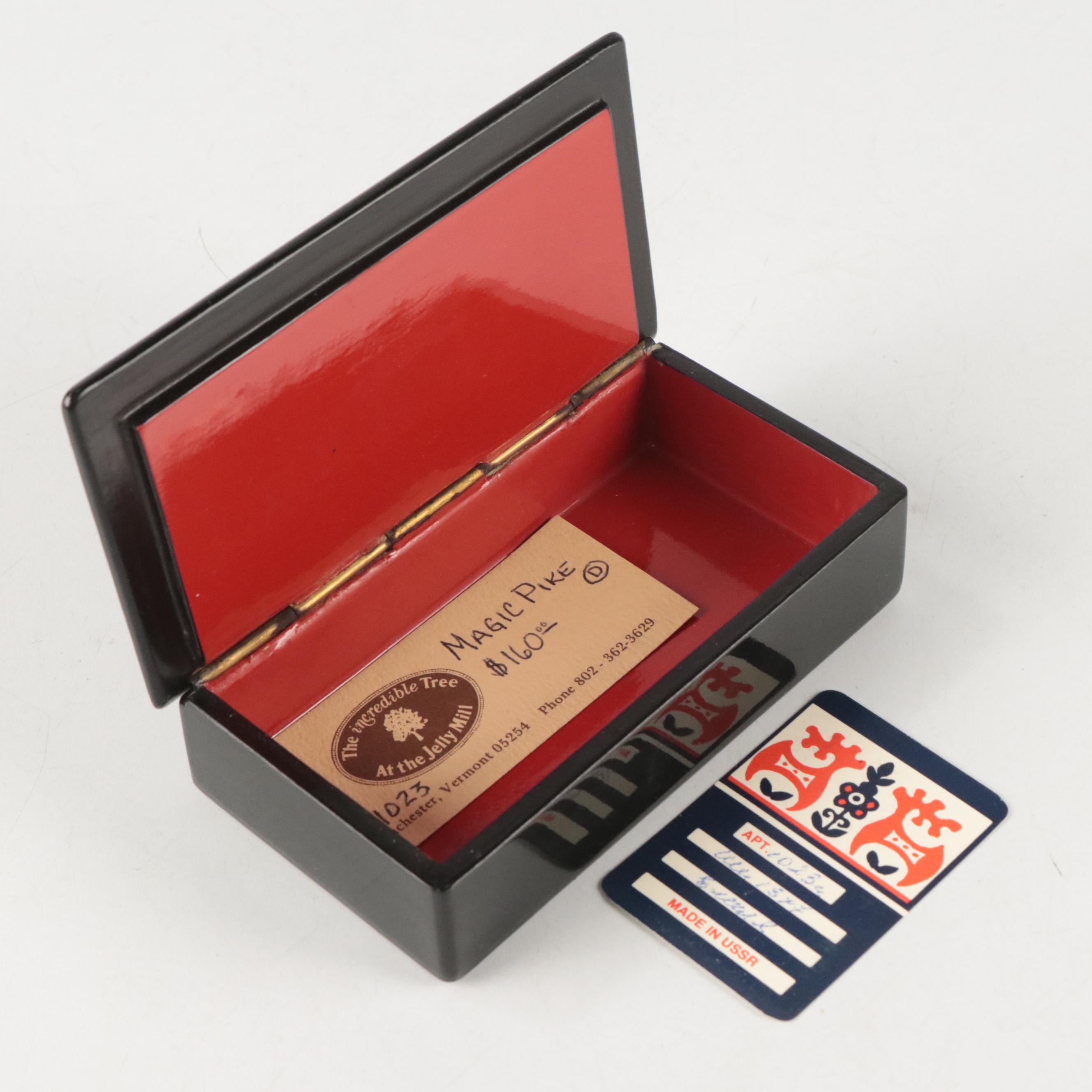 Russian Mstera Handcrafted Lacquer Box with Other Russian Lacquer Boxes