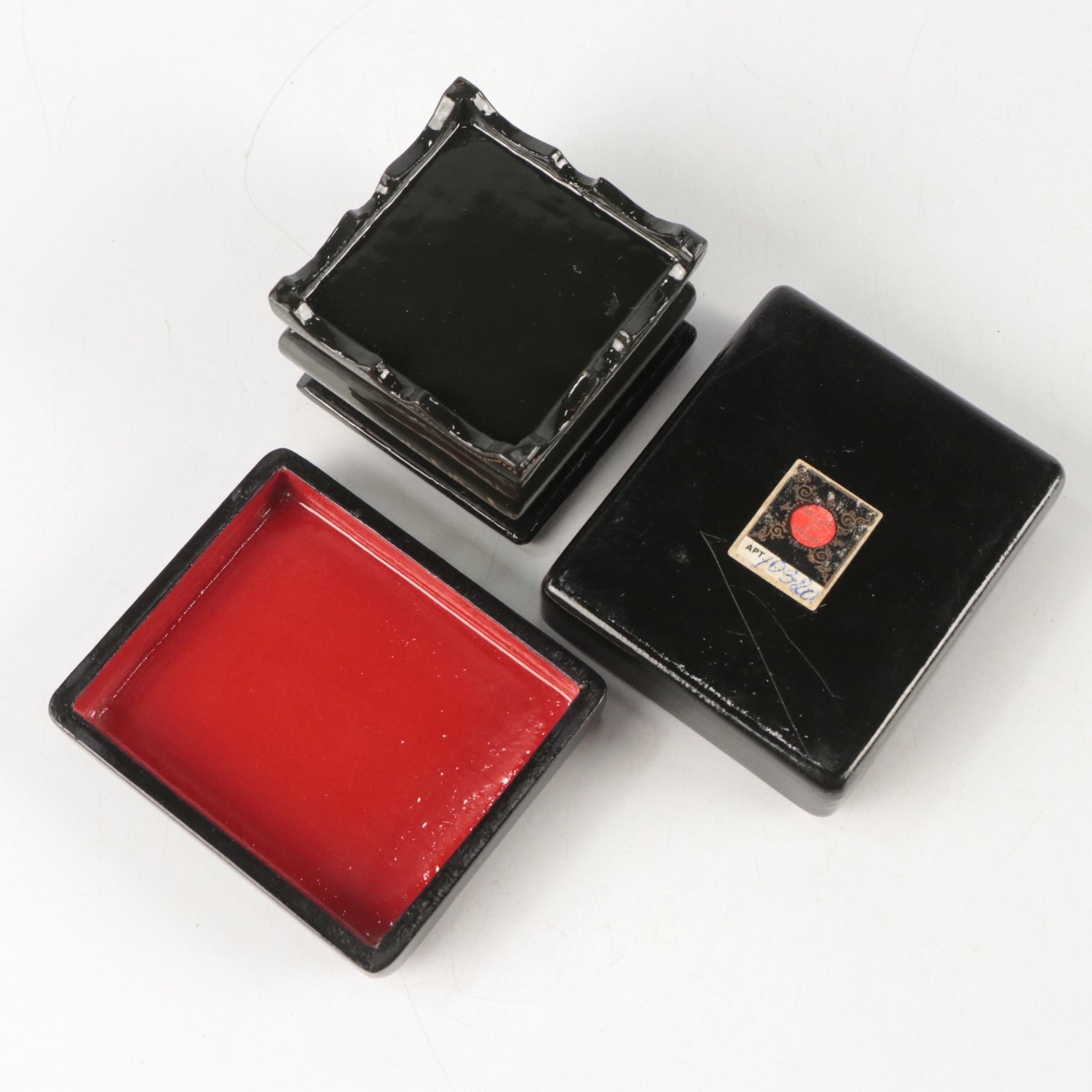 Russian Mstera Handcrafted Lacquer Box with Other Russian Lacquer Boxes