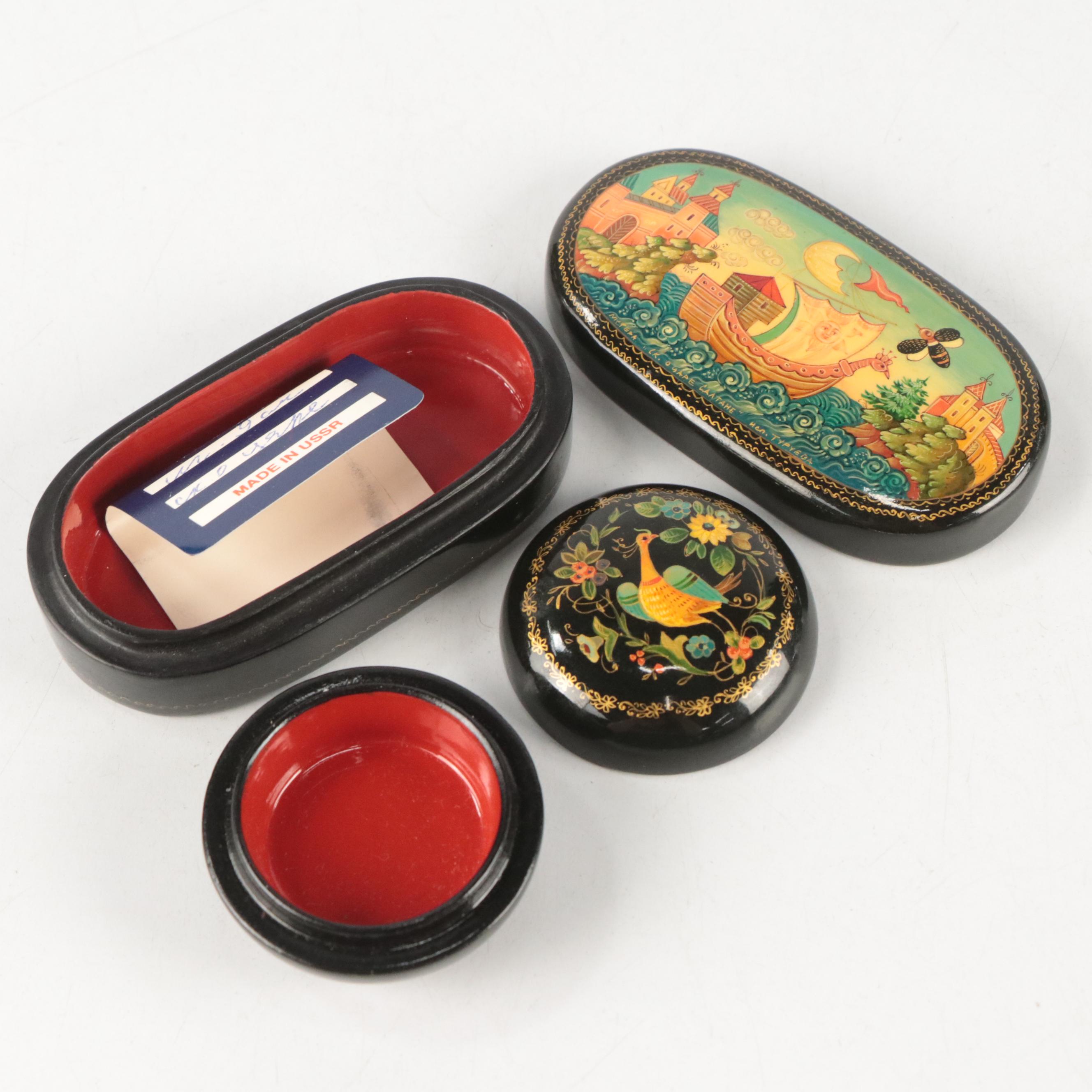 Russian Mstera Handcrafted Lacquer Box with Other Russian Lacquer Boxes