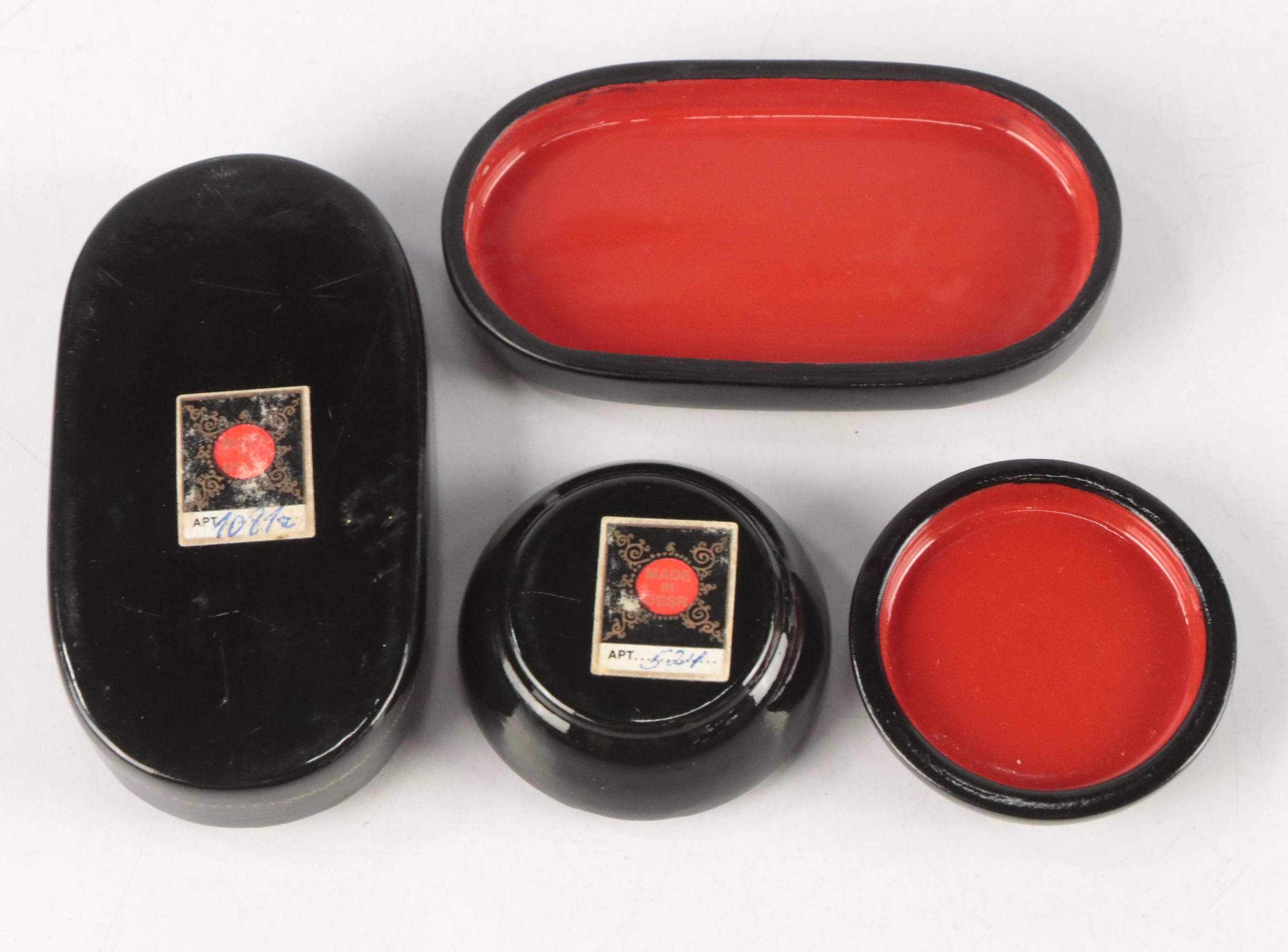 Russian Mstera Handcrafted Lacquer Box with Other Russian Lacquer Boxes